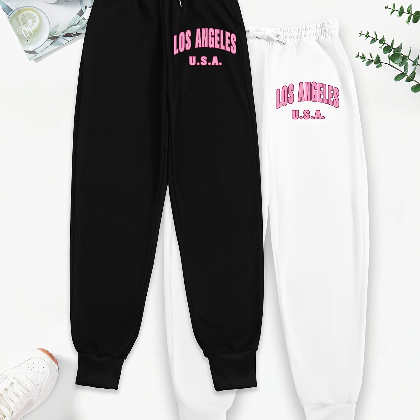 TEMU 2pcs Cartoon Graphic Print Pants, Casual Drawstring Waist Jogger Pants, Women's Clothing