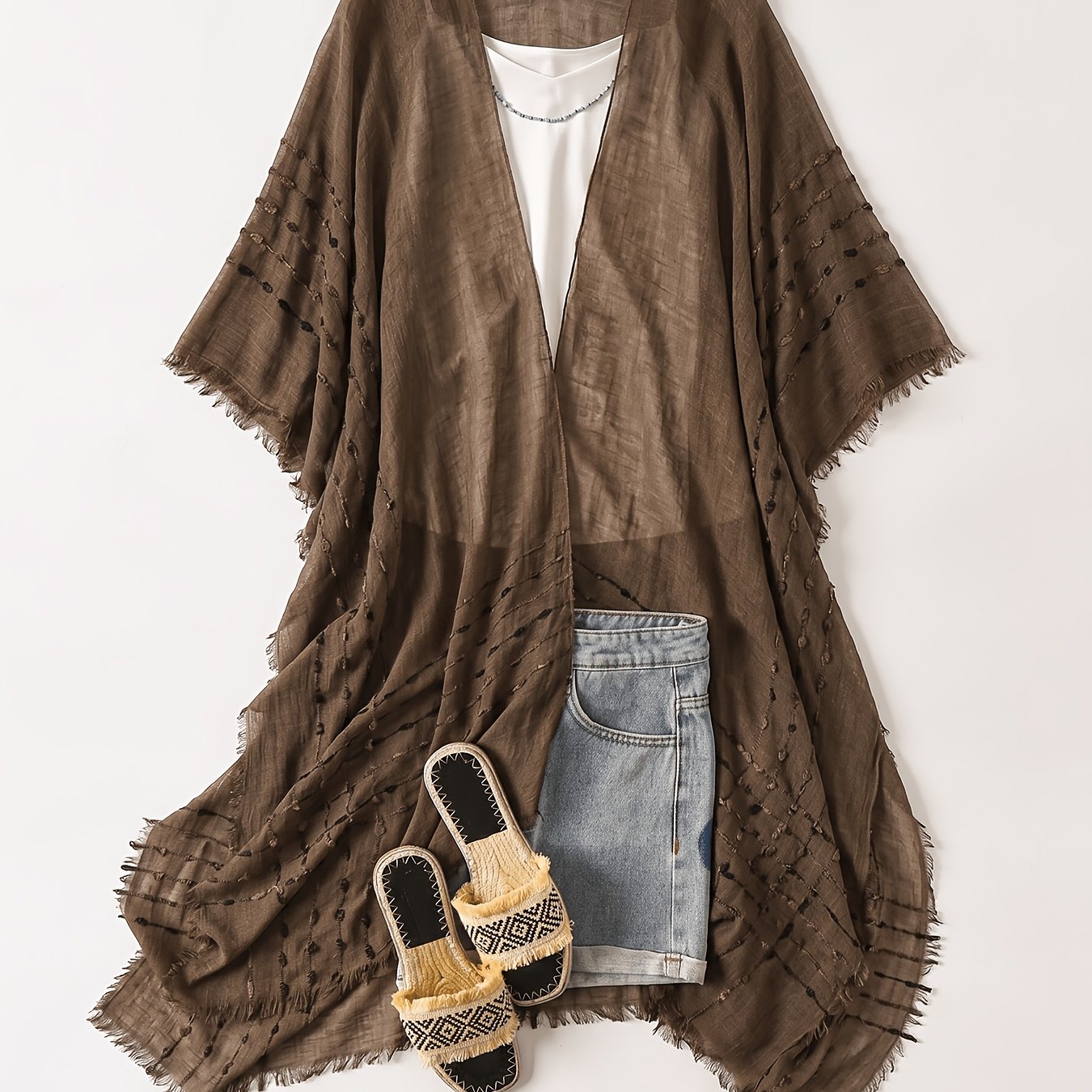 Plus Size, Women's Casual Bohemian Frayed Hem Cardigan