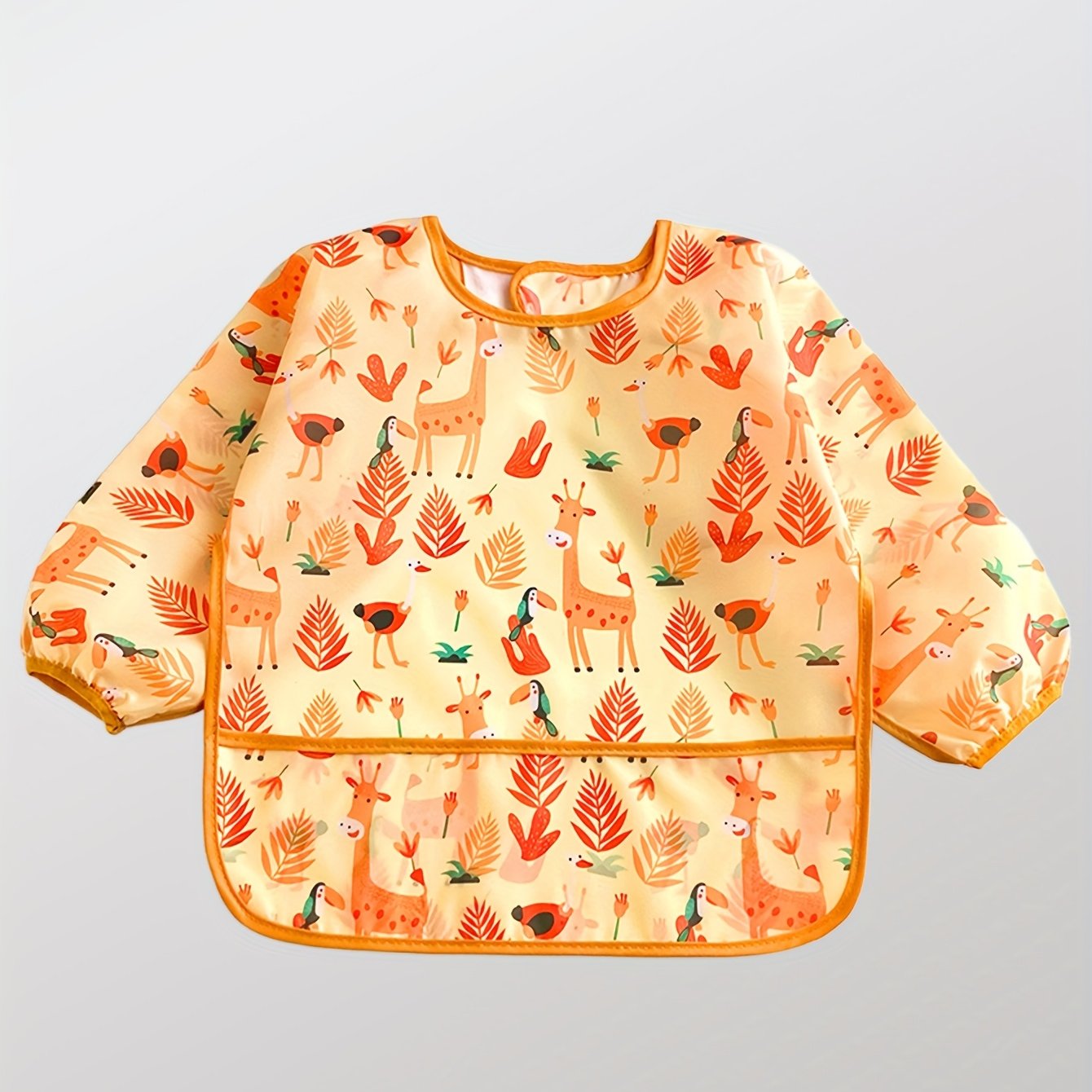 New Baby Reversible Outfit Baby Eating Clothes Boys And Girls Coverall Cartoon Drawing Print Bib, Product Features Full Sleeve, Independent Sleeve, Elastic Cuffs, Large Coverage On Shoulders And Torso