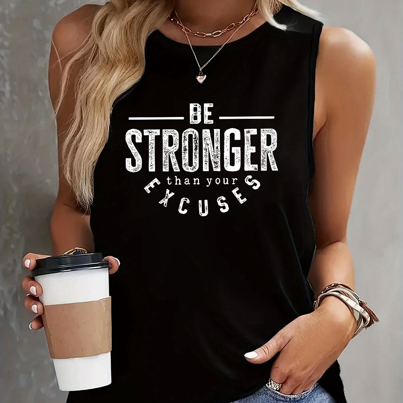 TEMU Y2k Elegant Sweet Women's Clothing, Sleeveless Round Neck Tank Top, Featuring Encouraging And Praising English Print Patterns, Machine Washable,