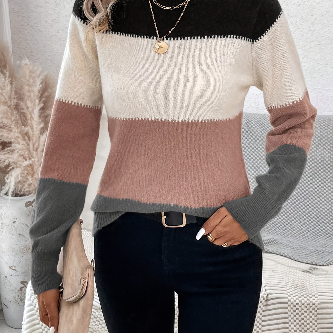 Color-block High-neck Sweater