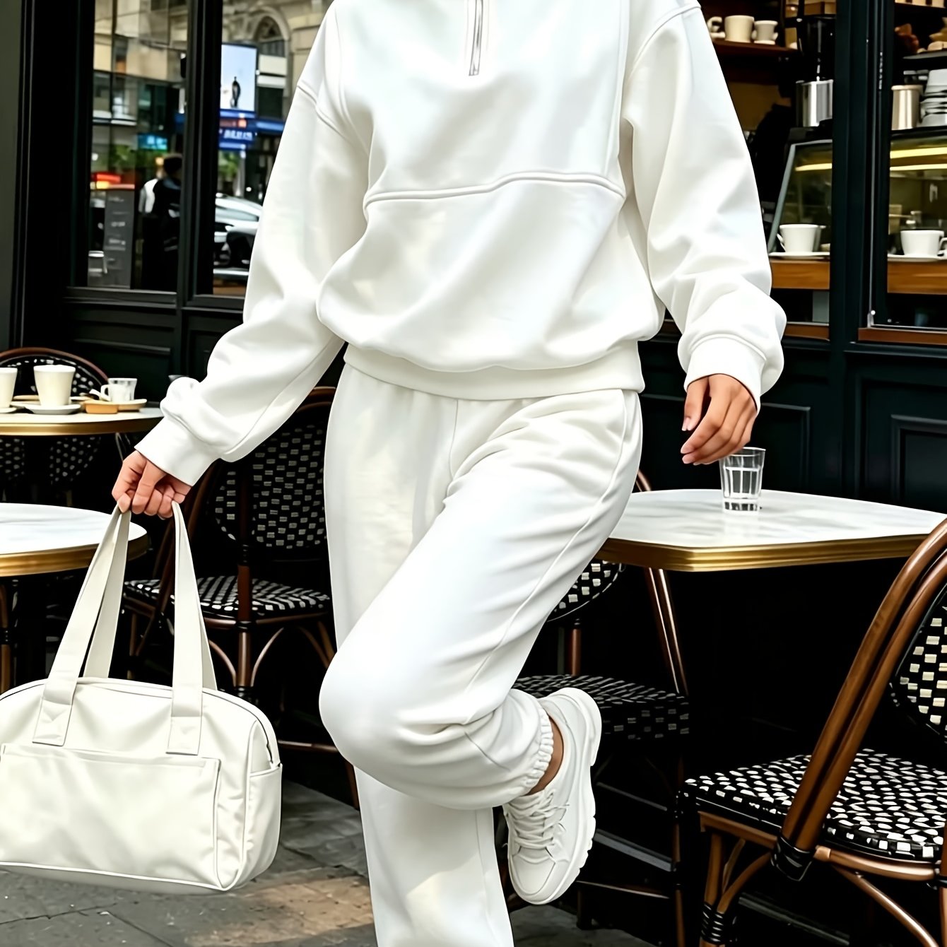 TEMU Trendy Women's Half-zip Collar Sweater Ensemble | Relaxed And Lightweight, Perfect For A Casual And Cozy Look, This Complete Outfit Is Unique,