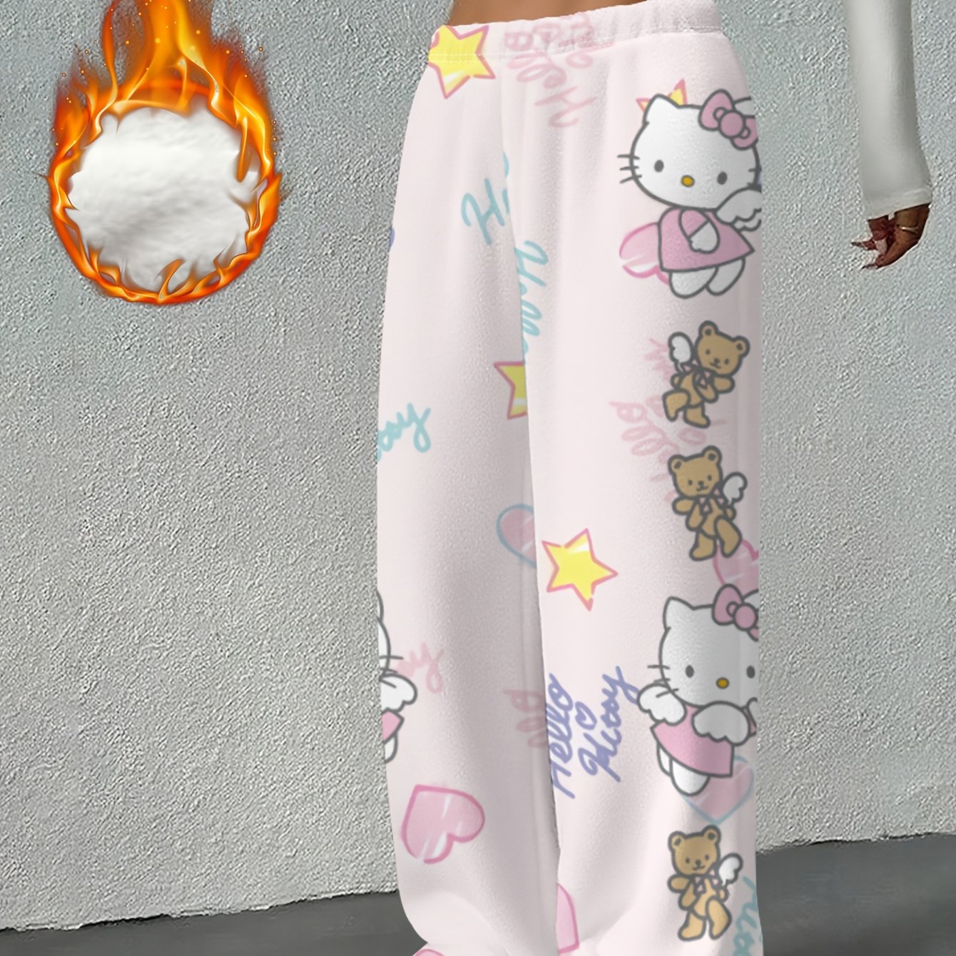 Image of Autumn/winter Plush-lined Thickened Hello Kitty Wide-leg Pants For, Loose Fit, Casual Pants For Daily , Cute Cartoon Pants For Home Or Outdoor Wear. Item No.-dd-kz-428, For Teenager