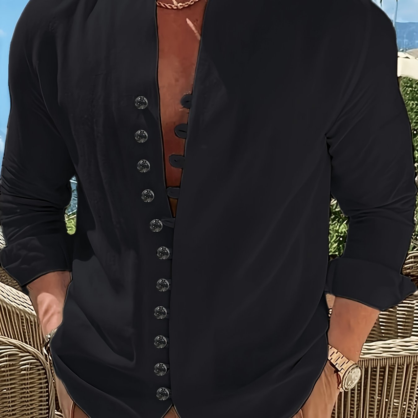 TEMU Chemise décontractée boutonnée pour homme, couleur unie