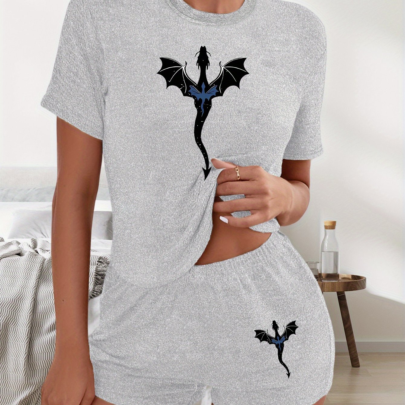 TEMU Graphic Print 2pcs Set, Short Sleeve T-shirt & Shorts, Women's Clothing
