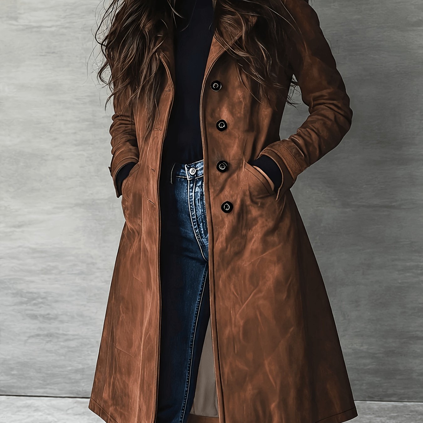 TEMU Women's Elegant Classic H-line Coat - Notch Lapel Jacket, Machine Washable Windproof Winter Blazer For & Formal Events, Tailored H-shape