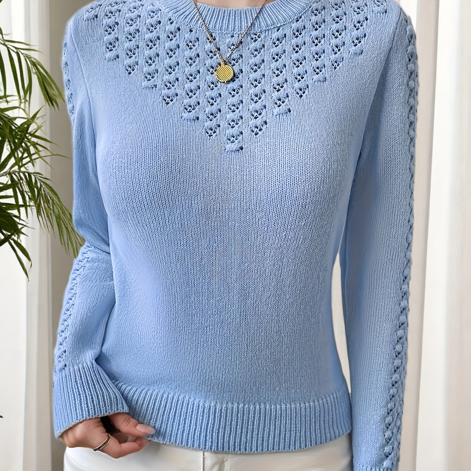 Kezadi Directional Style Dp012806 Hollowed-out Sweater
