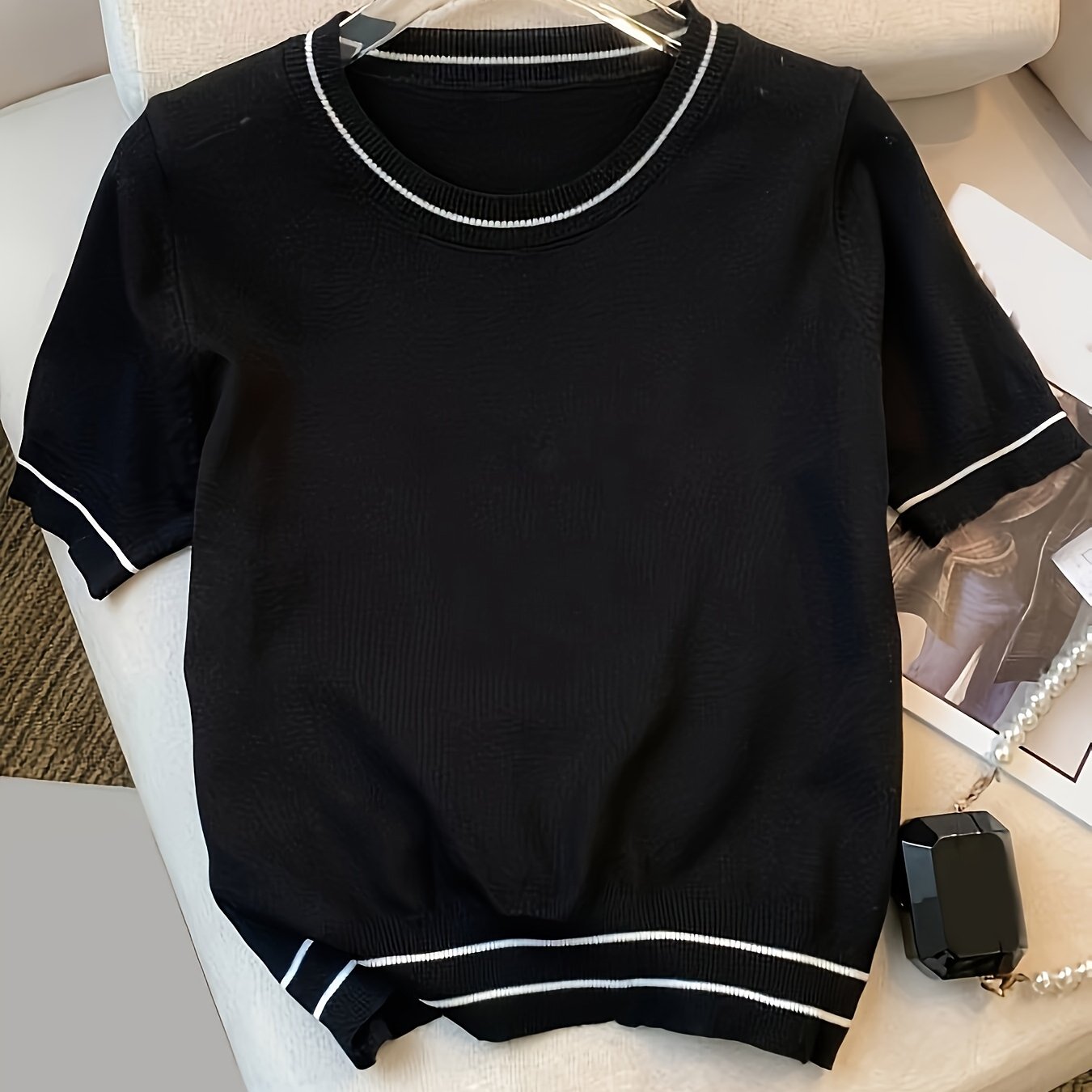 TEMU New Sweater Solid Color Short Sleeve Casual Top