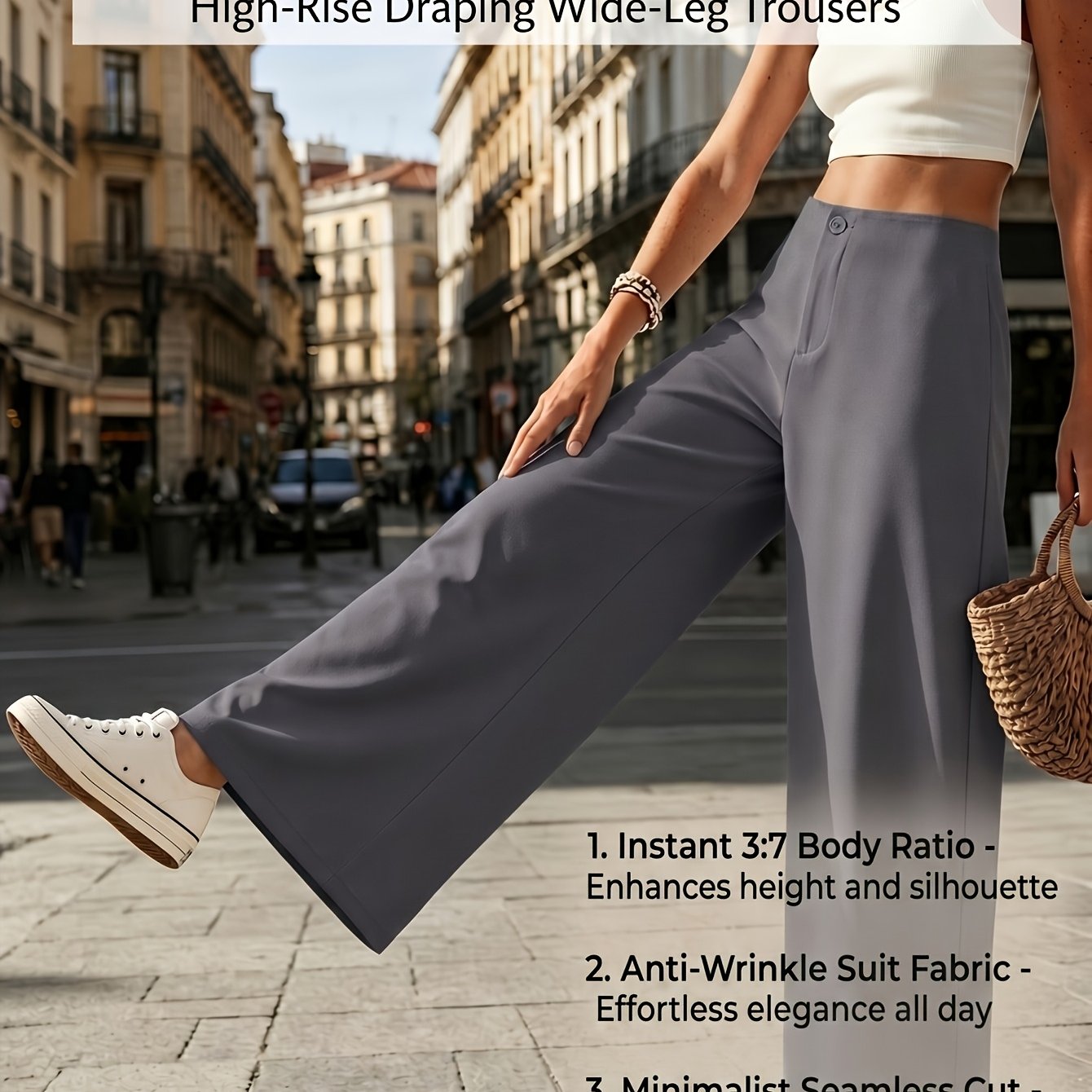 TEMU Women's High Waisted Dress Pants Flattering Wide Leg Flowy Trousers For Women