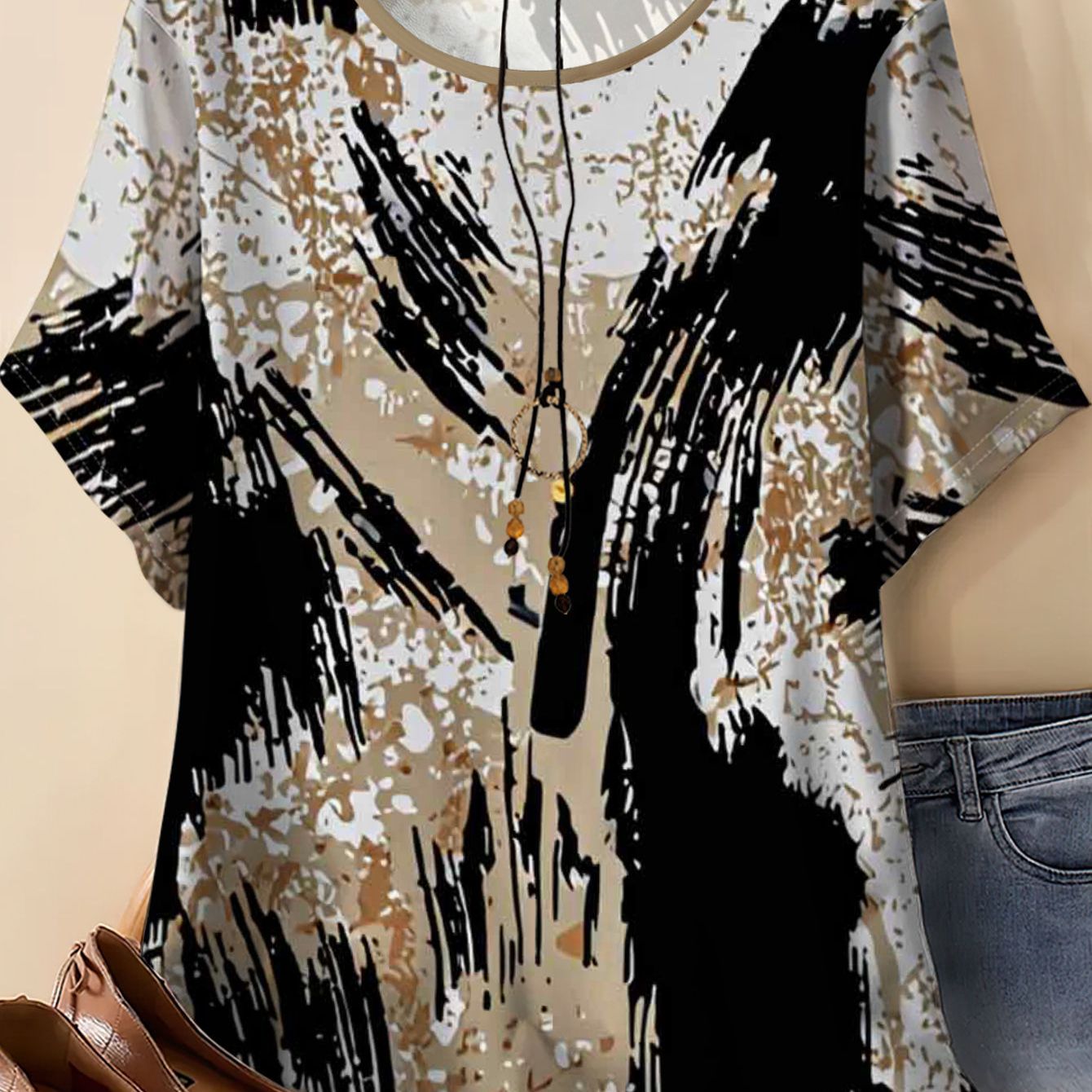 TEMU Women's Oversized Short-sleeve T-shirt - Loose Size Summer Blouse, Round Neck Casual & Dressy Top Suitable For Summer Outfits, Machine Washable