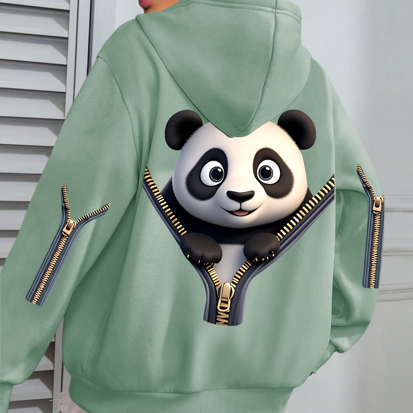 TEMU Plus Size Cute Panda Print Hoodie, Casual Fashion Sweatshirt, Hooded Pocket Drawstring Sweatshirt For Fall Winter, Women's Clothing
