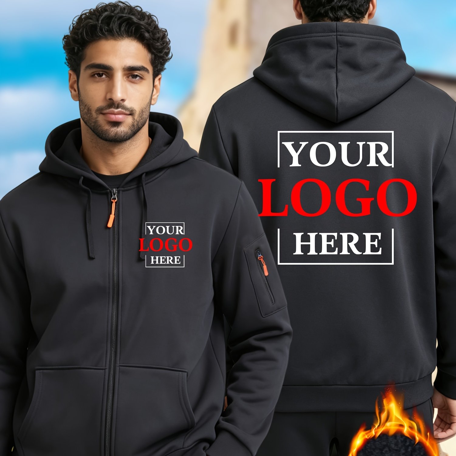 TEMU Sweat-shirt zippé doublé personnalisé, Veste d'automne/hiver en peluche chaude et décontractée à manches longues avec impression personnalisée,