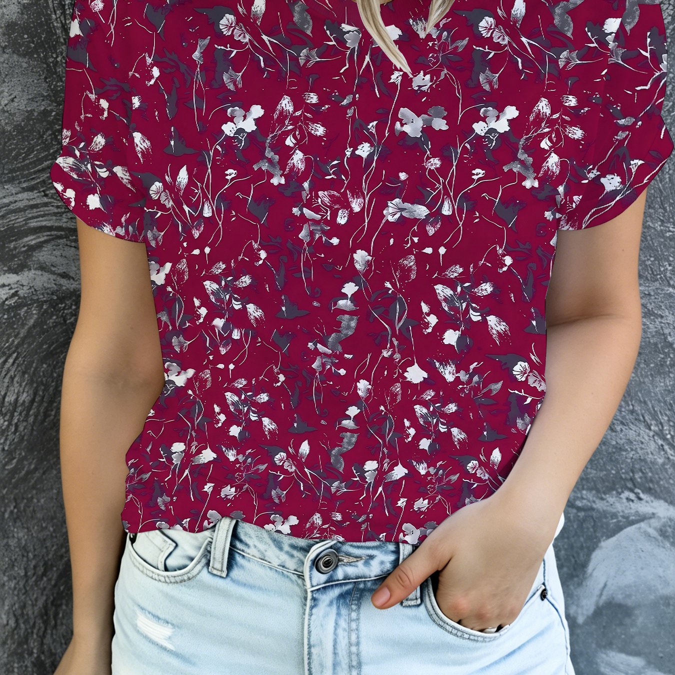 TEMU New Summer Fashion Short-sleeve Floral Print Round Neck T-shirt, Women's Soft Short-sleeve Casual Party Wear For Outdoor
