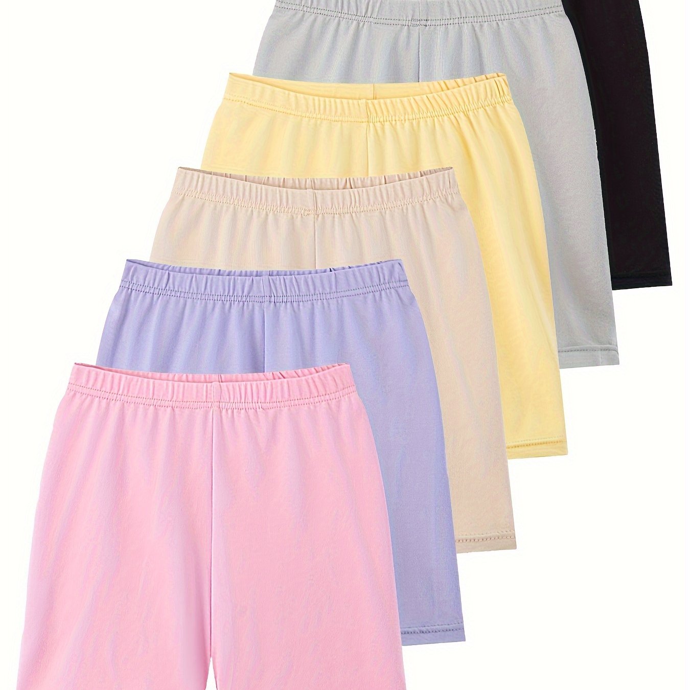 Image of 6pcs Set Girls' Leggings Summer Mid-big Kids Girls Leggings Short Shorts Solid Color Tight Combination Sister Outfit Outdoor Sports Anti-exposure Shorts, For Outdoor
