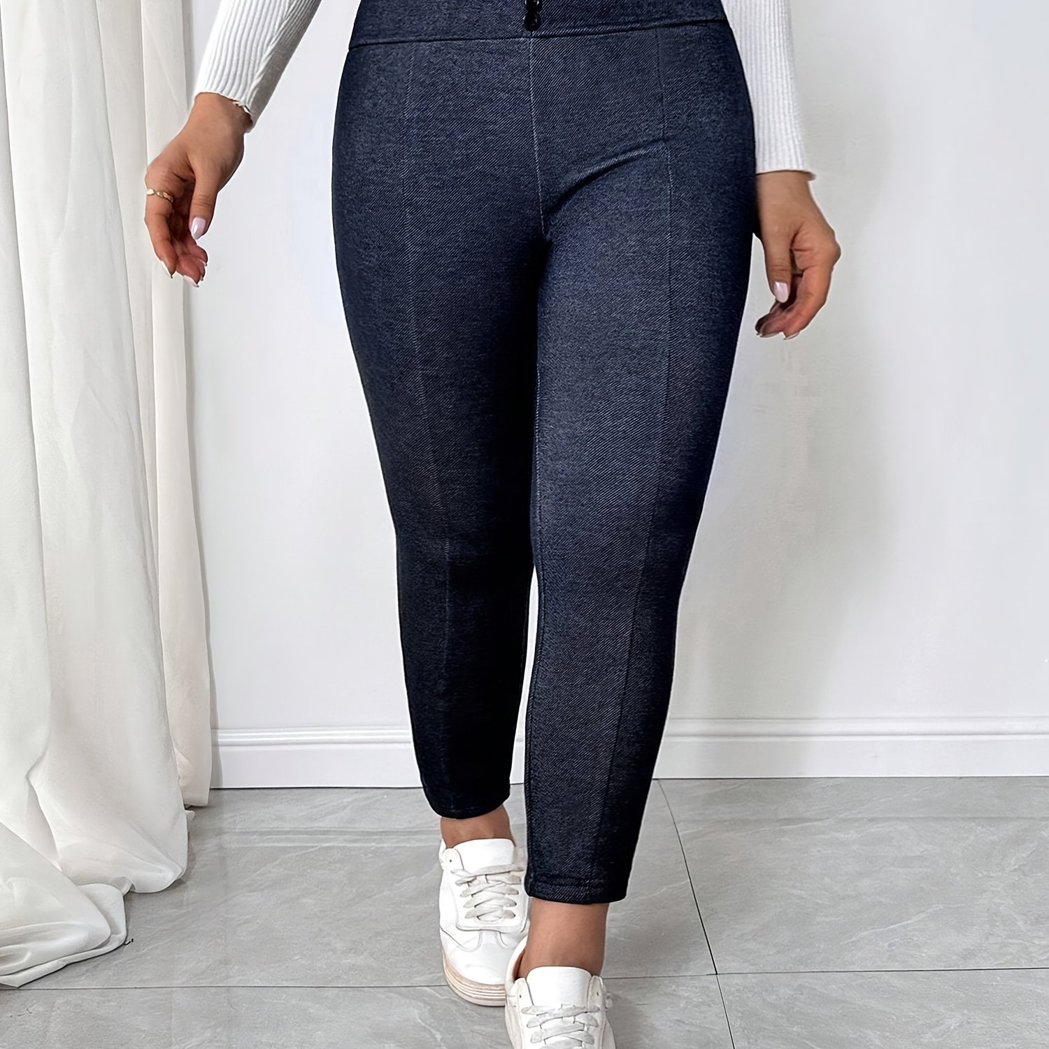 Image of Plus Size - Plus Size - Dark -fit Trousers With High Waist, Irregular Button Design, Fashionable, Versatile, Leg-lengthening, Commuter Style