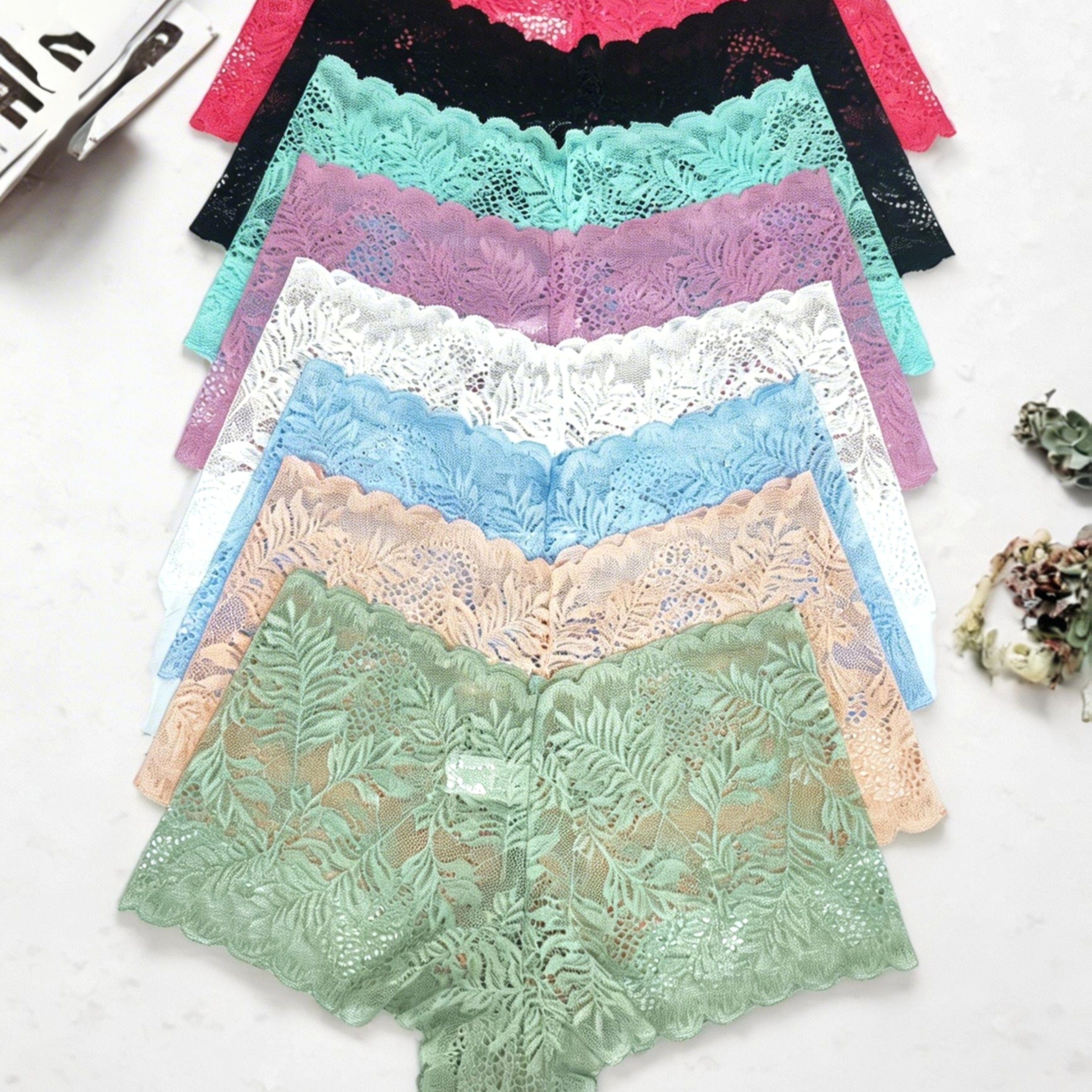 TEMU 8-pack Women's Lace Sexy Lace Pattern Women's Briefs Wave Lace Mid-rise Comfortable Dopamine Colors