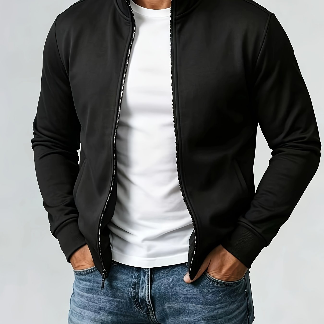 TEMU Sweatshirt tendance à fermeture éclair intégrale pour homme, sweatshirt décontracté à fermeture éclair et col montant, essentiels d'automne