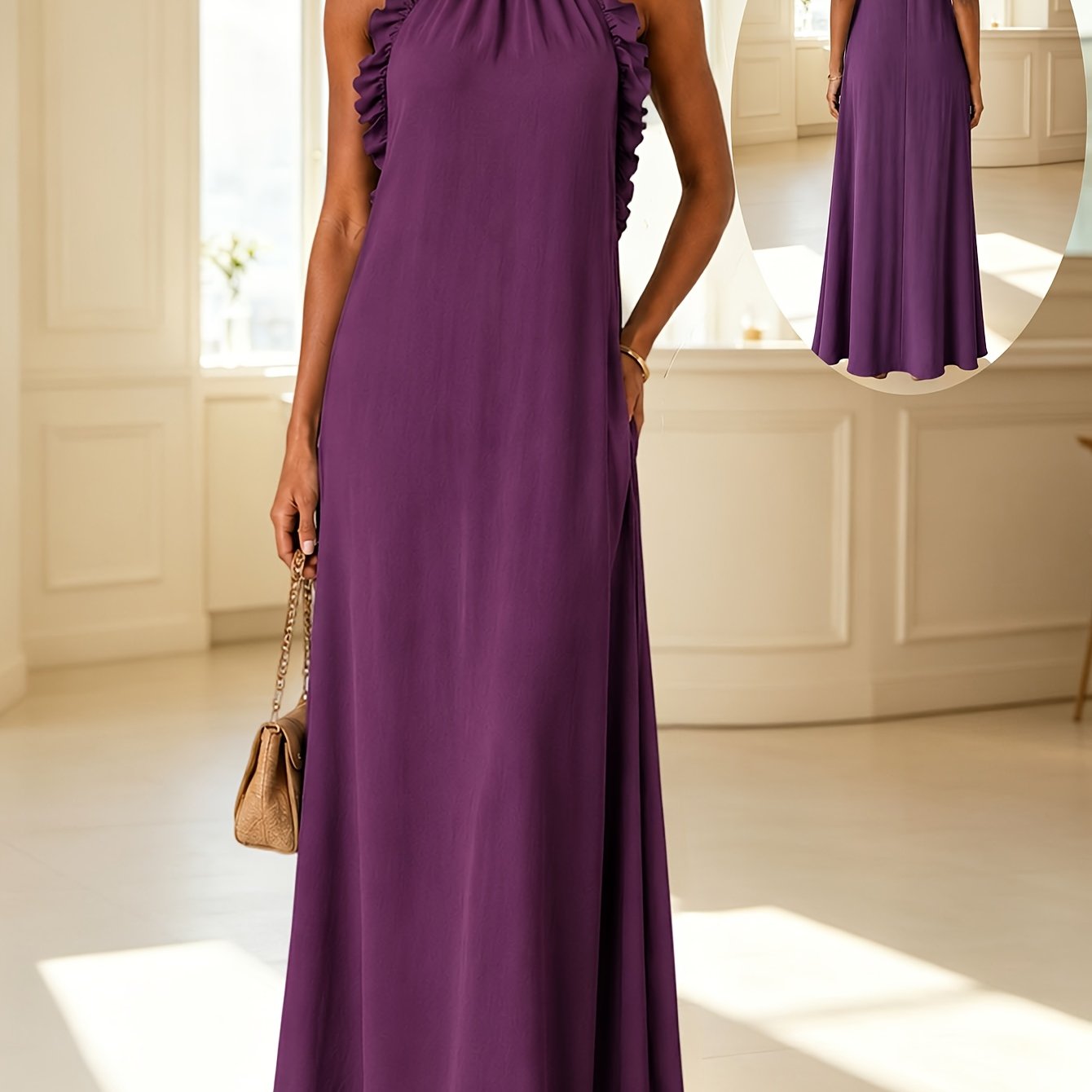 Style Leaf-edge Halter-neck Sleeveless Dress