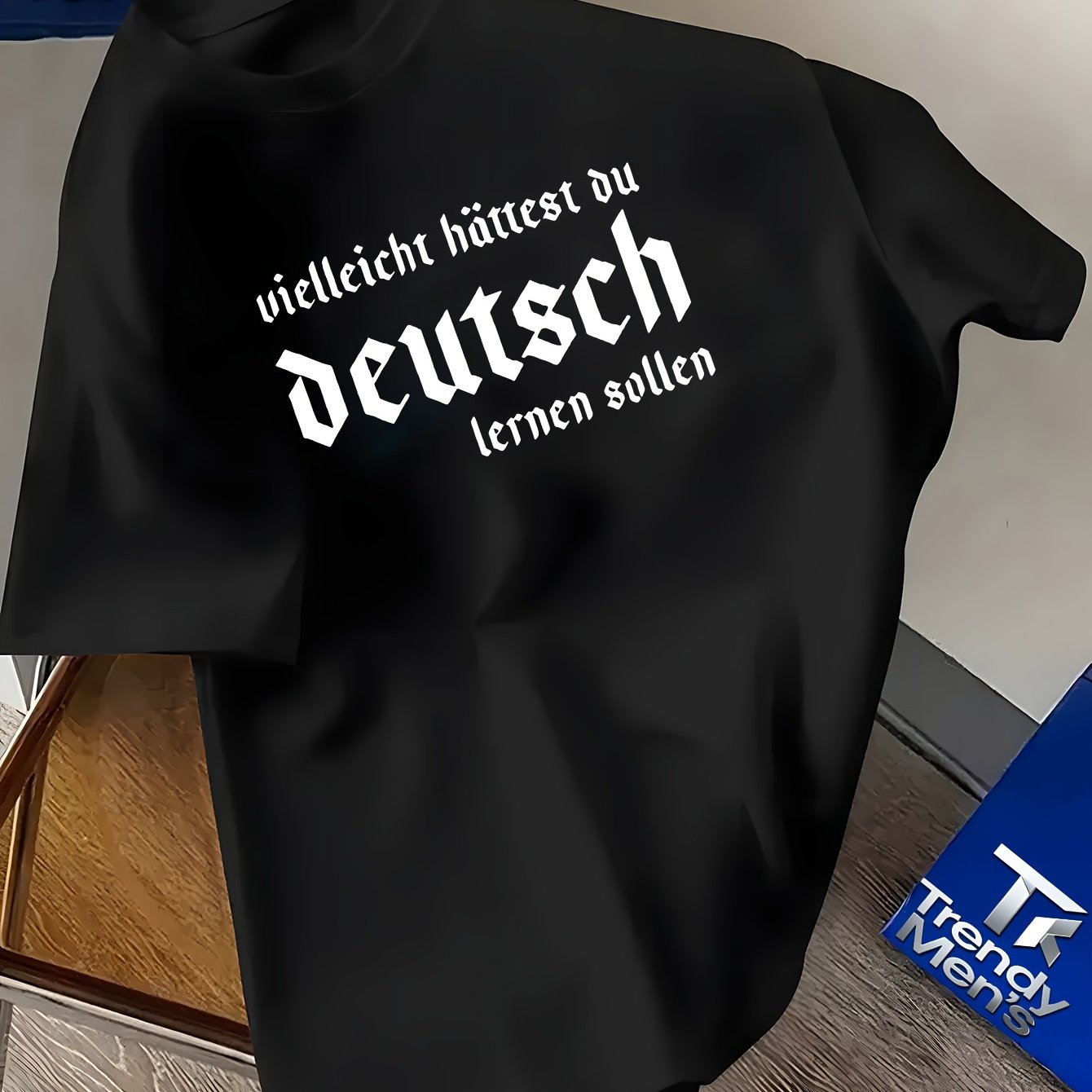 Trendy Language ! Unique German-style Labels Showcase A Men's Summer Refreshing And Minimalist Casual Fashion Versatile Round-neck Short-sleeve T-shirt, Plus Size