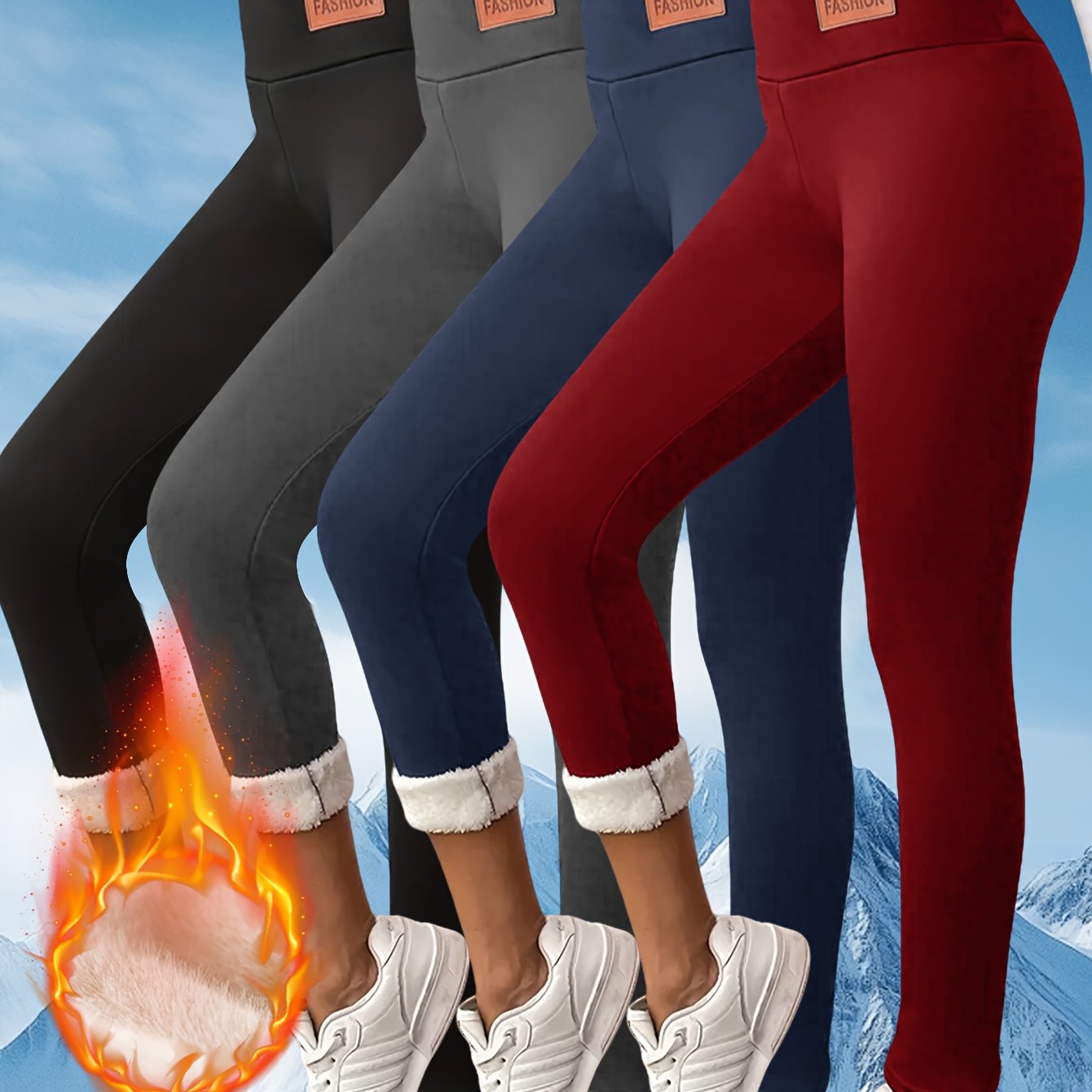 TEMU 4 Pairs Of Women's Winter Thermal Pants, High- Four-color Skinny Pants, , High-waist Design, Effectively The Abdomen, Suitable For Daily Wear, ,