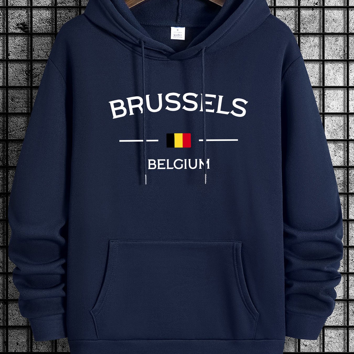 TEMU Unisex Casual Hooded Sweatshirt With Brussels Belgium Graphic Print & , Kangaroo Pocket, Outdoor Hiking Pullover, Machine Washable Regular Fit,
