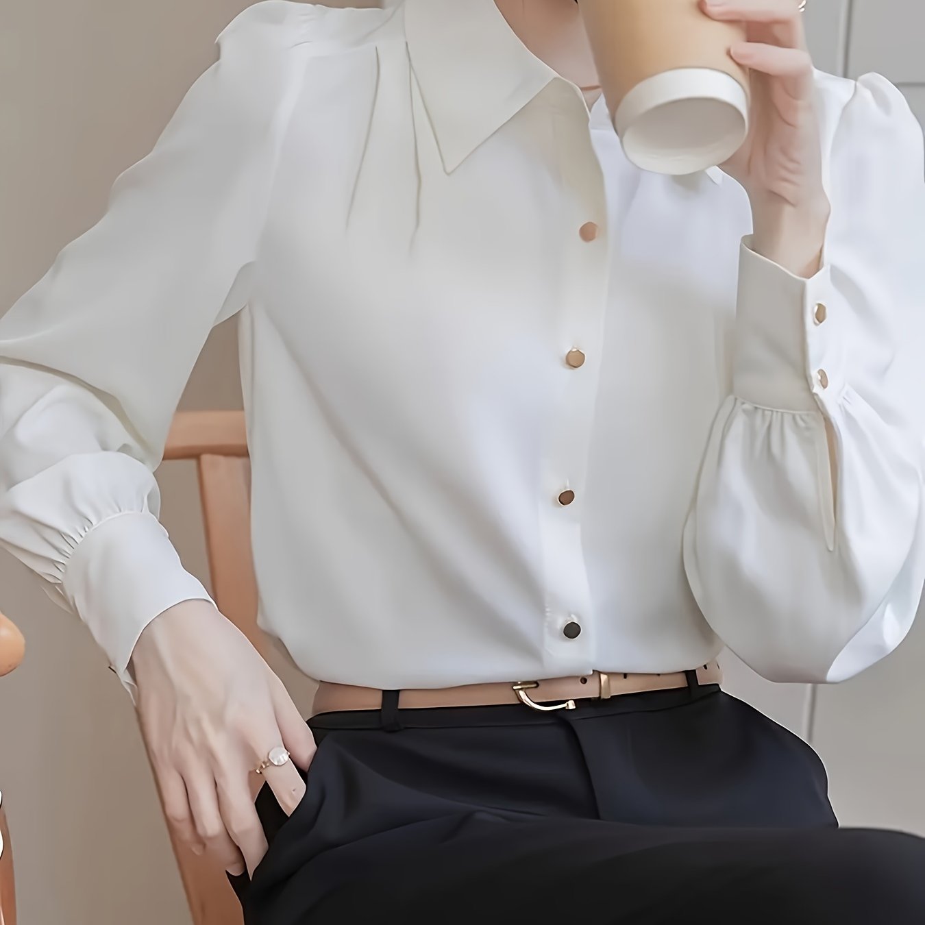 TEMU Womenâs Elegant Solid Color Shirt All Season Commuter Top