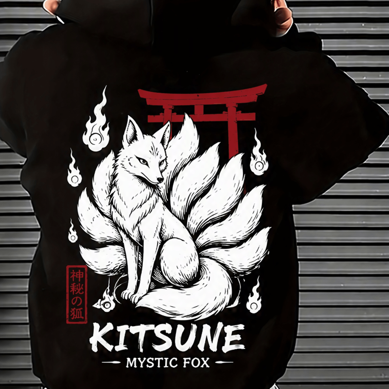 Image of 's Hoodie Fox Japanese Mythology Theme Trendy Print Hoodie Streetwear Gothic Style Men's Hoodie Fleece Thickened Hoodie Autumn Winter Casual Daily Wear Gift For Anime Fans