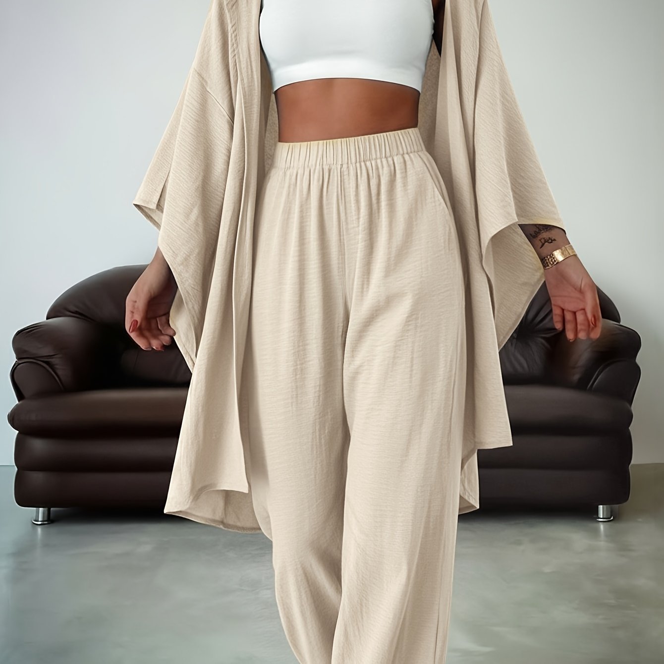 TEMU Women's Fashion Casual Retro Easy Romantic Vacation Elegant Long Sleeve Hooded Jacket And Long Pants Two-piece Set