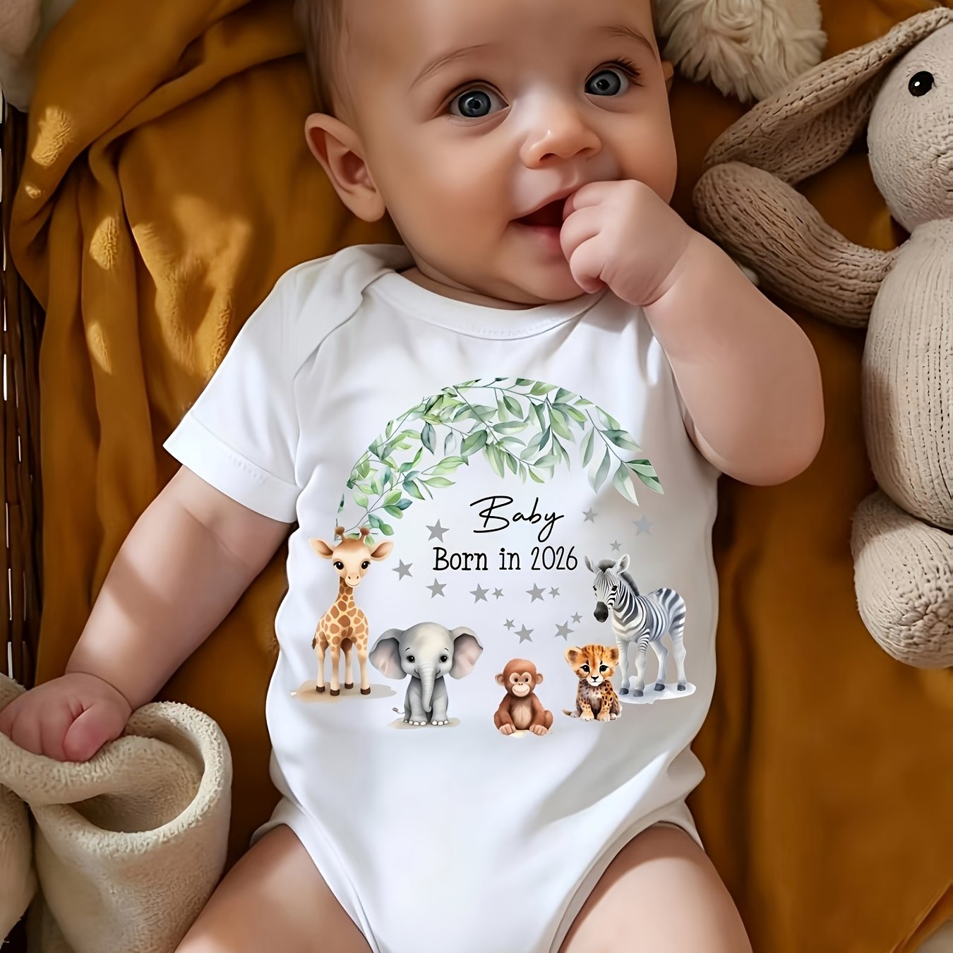 Image of Baby Born In 2026 Letter Print New Triangle Bodysuit, Summer Cartoon Pattern Short-sleeve Romper, Newborn Gift, Perfect For Outdoor