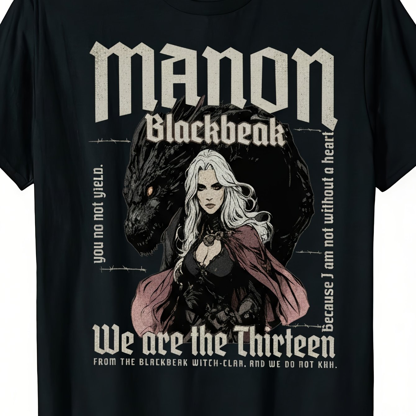 Image of Men's Graphic T-shirt Featuring Blackbeak, Part Of The Licensed J. Merchandise. This Bohemian-style Casual Tee Has Short Sleeves And A Round Neck, Perfect For Fantasy Fans