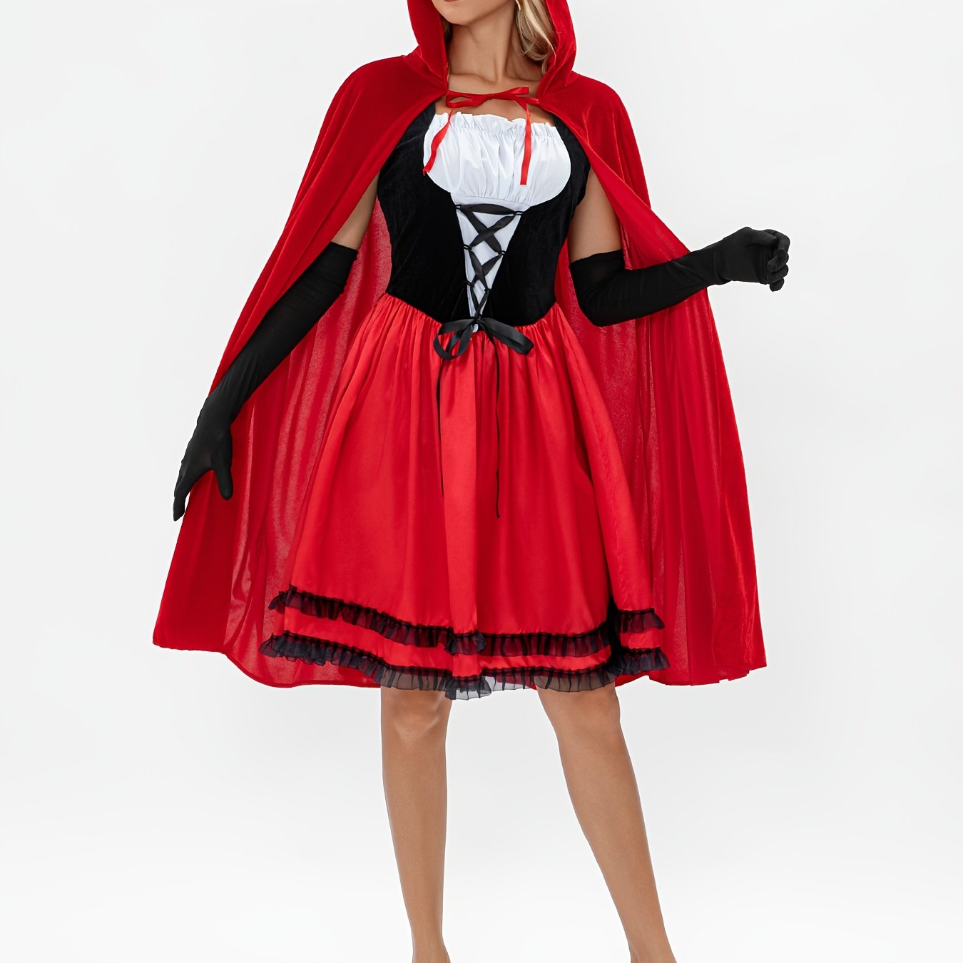 Image of Halloween Costume Adult Cosplay Party Costume Carnival Dress Up Three-piece Set: Dress, Cape, And Gloves