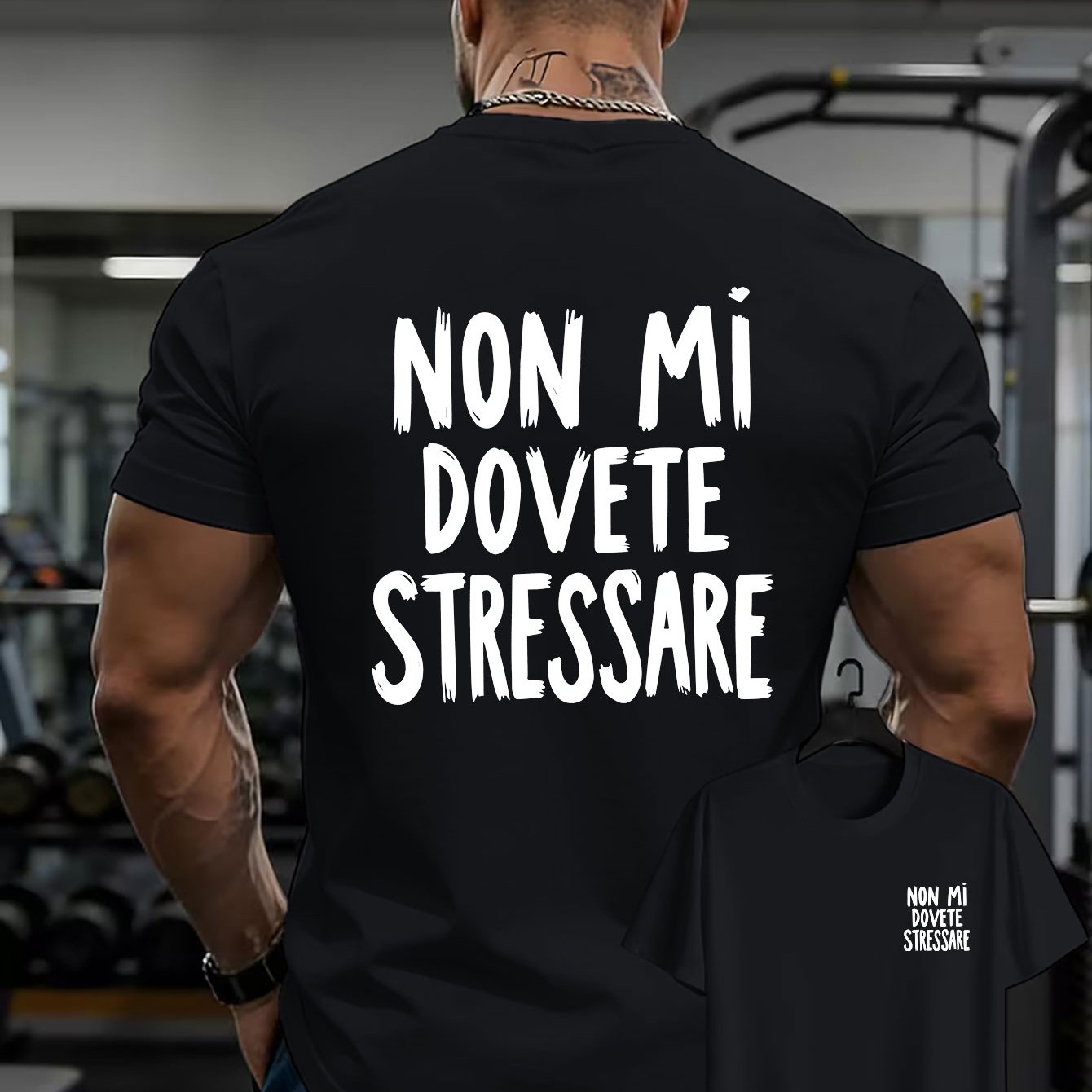 TEMU Men's Casual T-shirt, Double-sided Pattern Print Front And Back, Comfortable And Breathable, Non Mi Dovete Stressare Italian Print T-shirt
