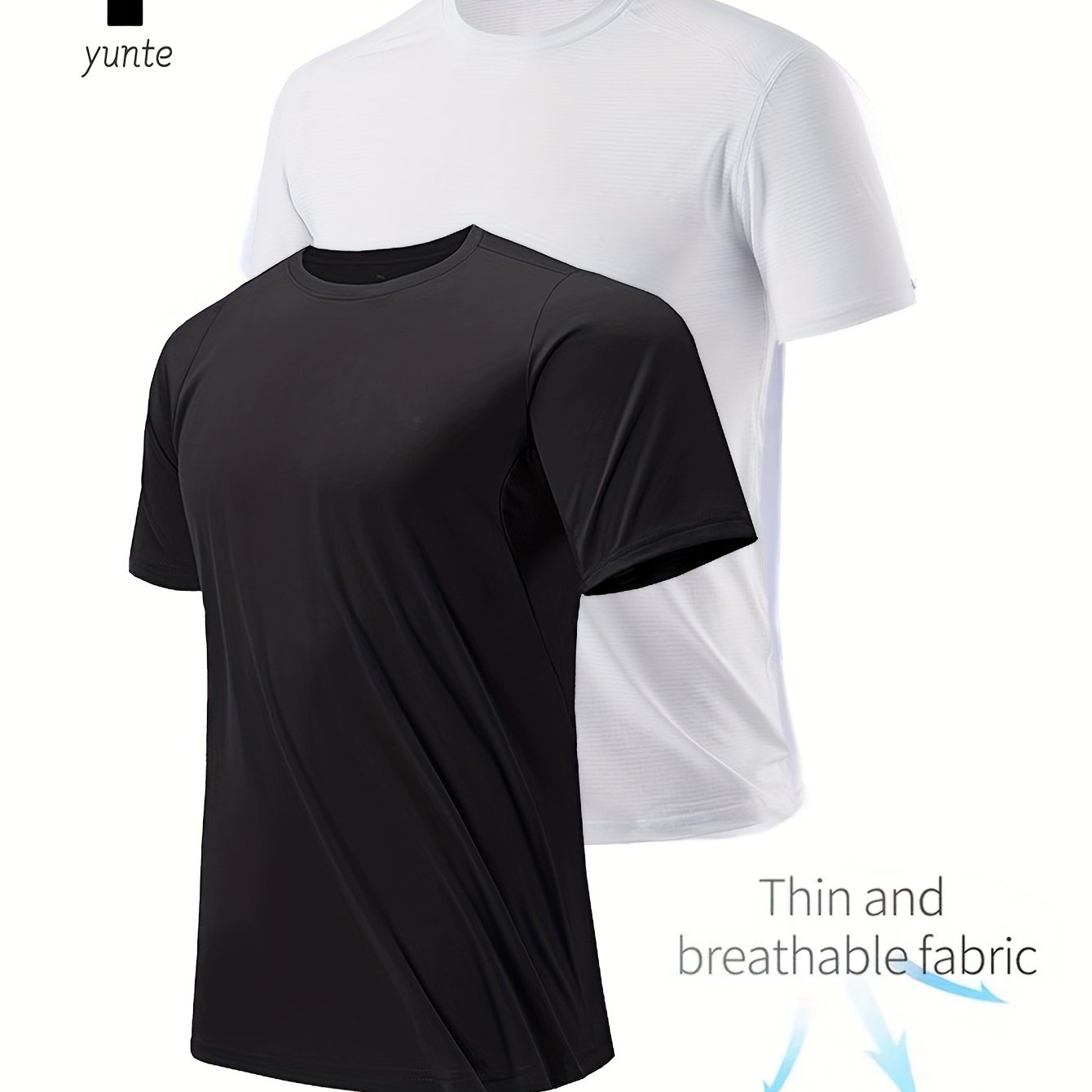 E-shop 2 Stück Herren Ultra-Leichtes Rundhals-T-Shirt – 1 Weiß 1 Schwarz, Schnelltrocknend, Atmungsaktiv, Feuchtigkeitstransportierend für Fitness, Gym