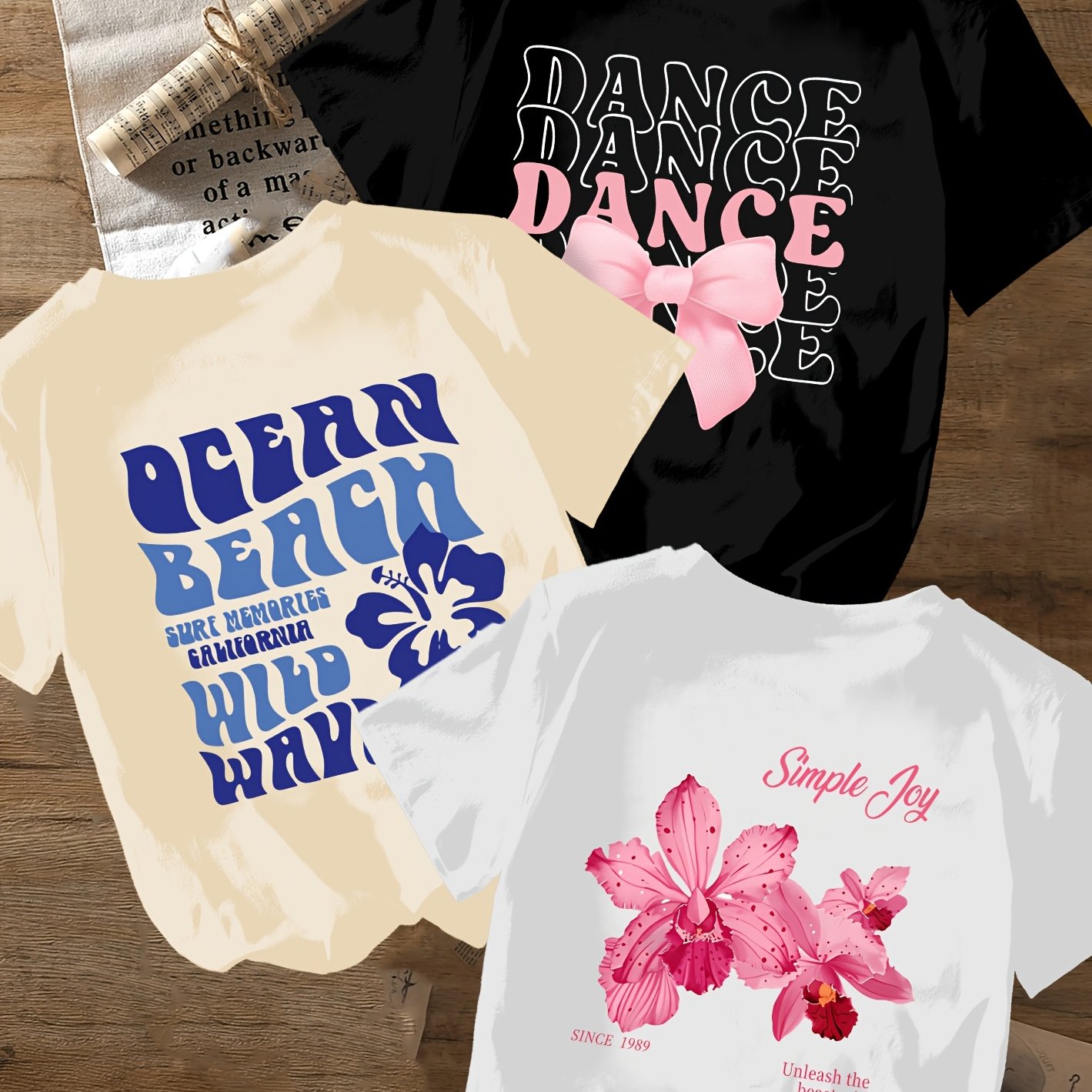 TEMU Ensemble 3 pièces décontracté d'été Y2K pour les vacances, T-shirt à manches courtes duveteux et confortable, "Ocean Vacation Vibe"