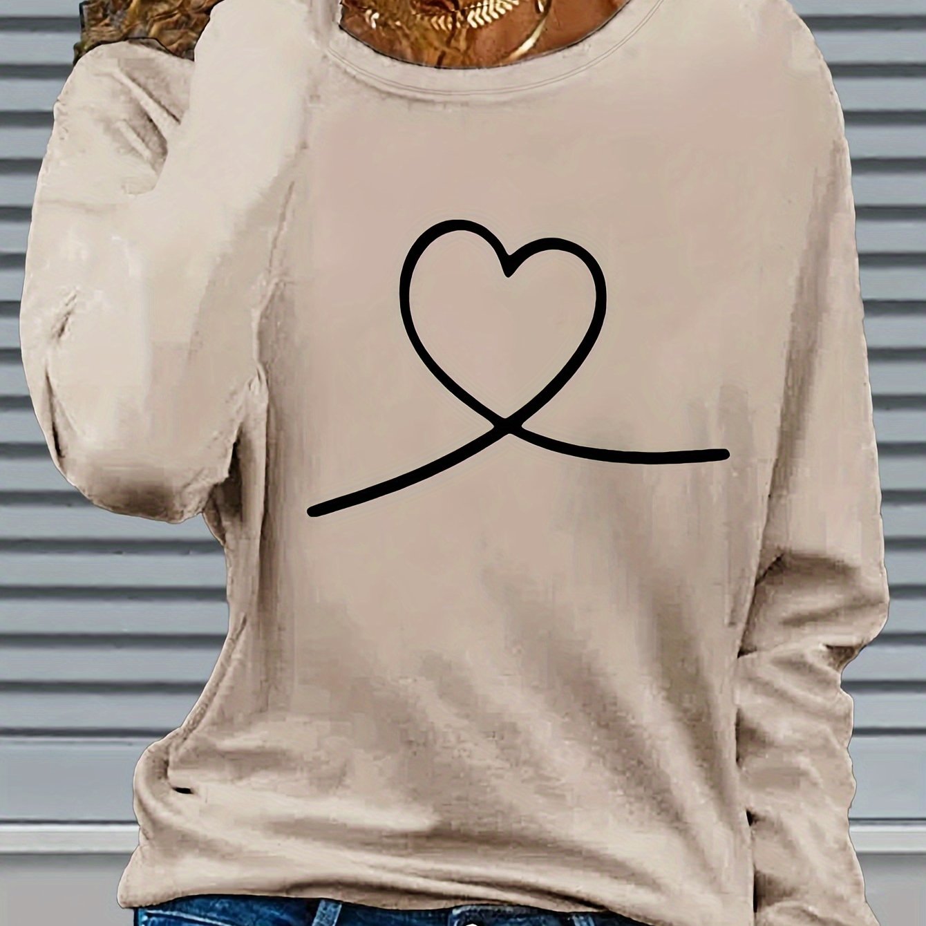 TEMU Camiseta con estampado , top casual de larga y cuello para y otoño, ropa de mujer