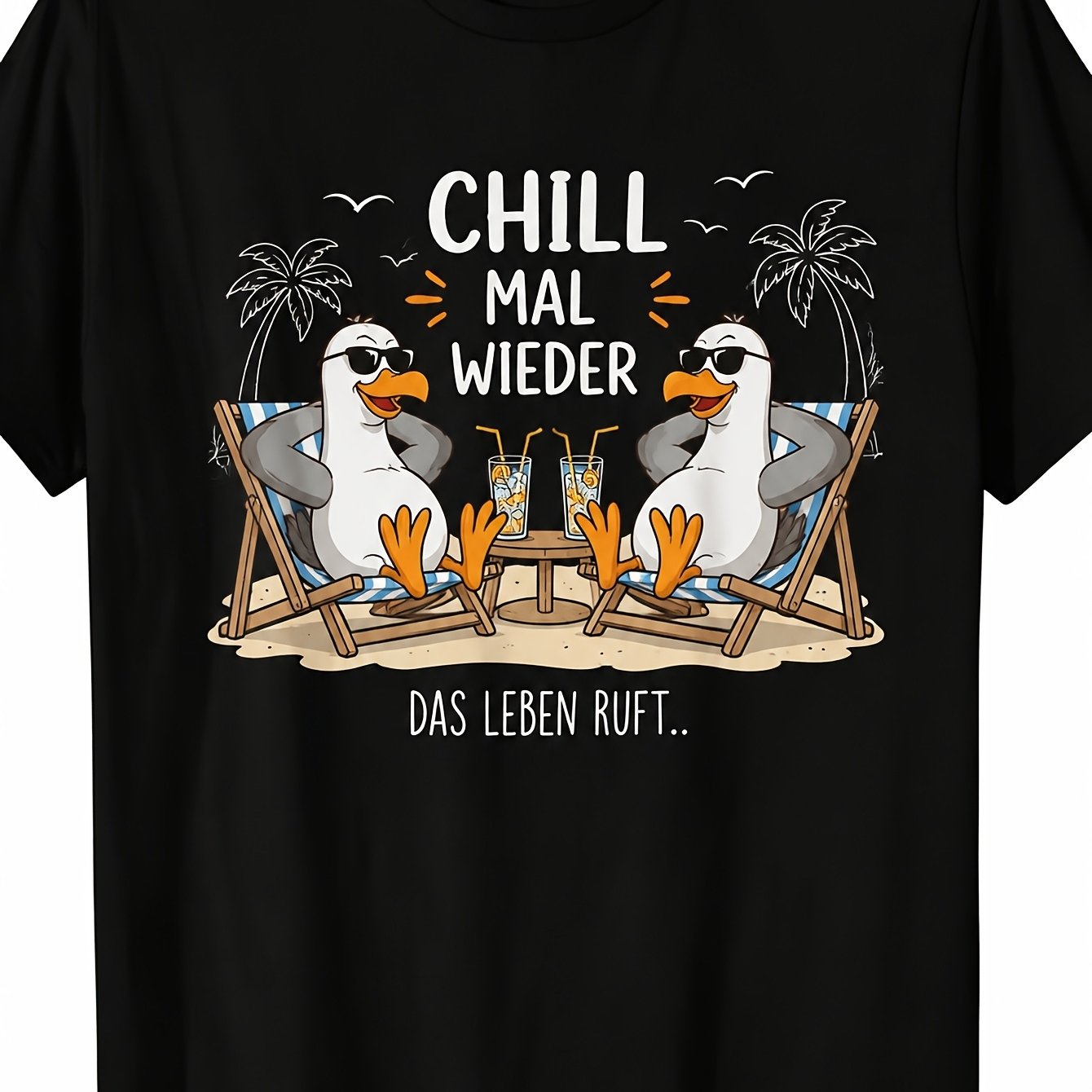 Image of Men's Seagull Beach Graphic T-shirt, Short Sleeve Crew Neck T-shirt For Casual And Daily Wear