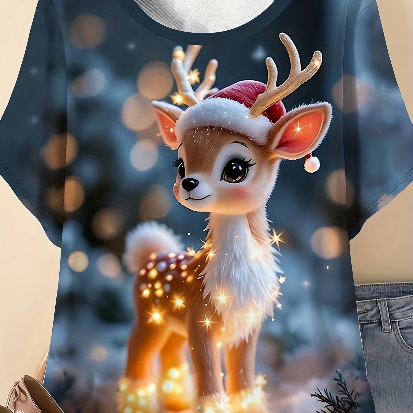 TEMU Plus Size - Plus Size - Fashionable Loose Plus-size Women's Long-sleeve T-shirt With Christmas-themed Prints And A Round Neck