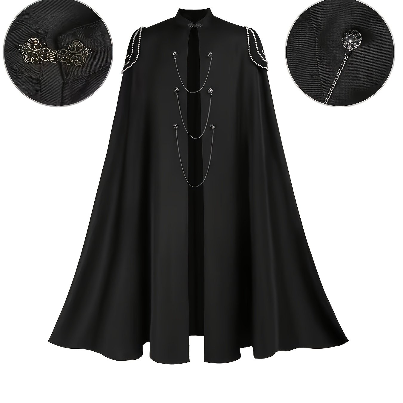 E-shop Mittelalterlicher Gothic Umhang Cape Dunkler Edler Kostüm Kettenverzierung Renaissance Halloween Bühnenauftritt Party Outfit