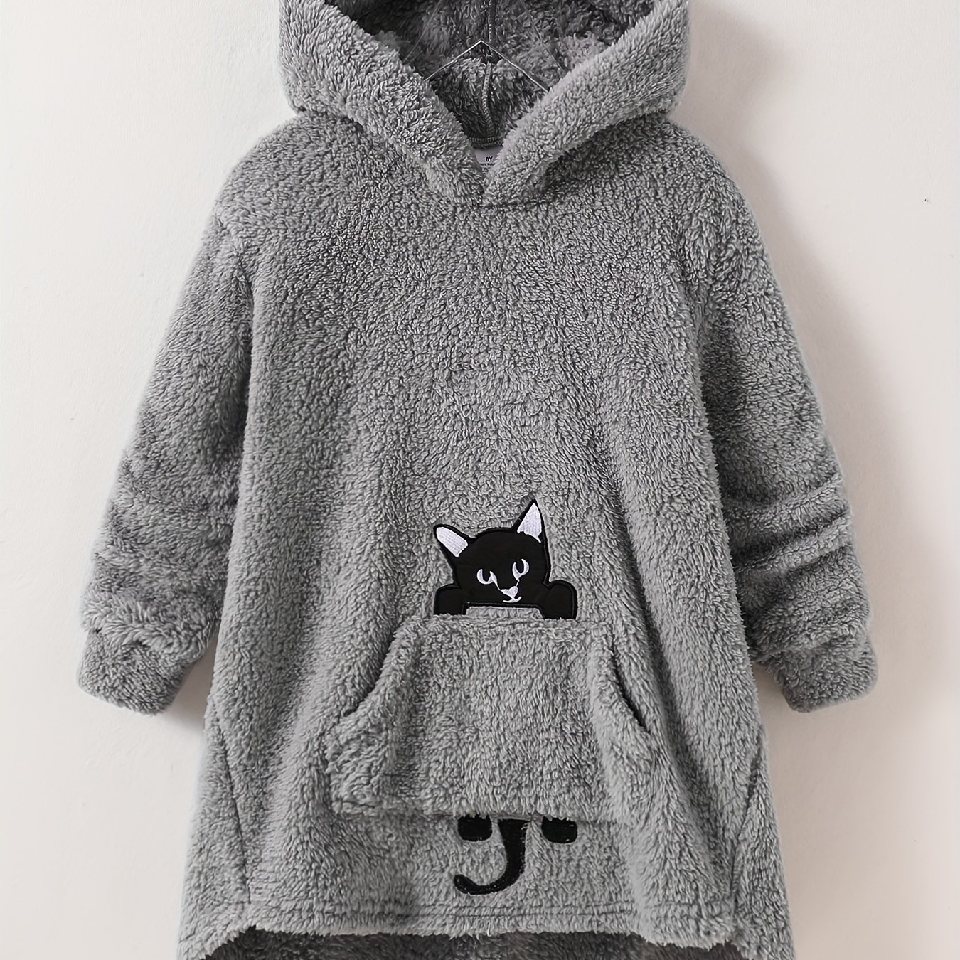 Image of Girls' Fashion Trendy Autumn Winter Outerwear, Soft Fluffy Cat Print Hooded Long Sleeve Sweatshirt, Girls' Casual Comfortable Casual Versatile Athletic Style Outfit Set