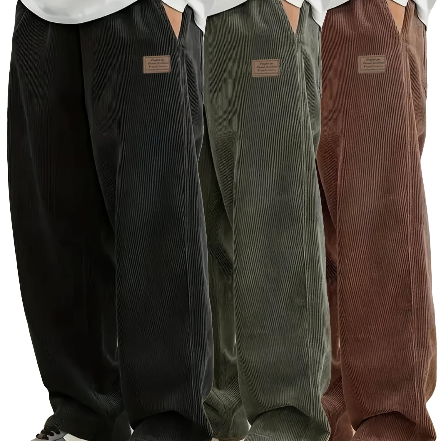 E-shop 3-teiliges Set Herren Einfarbige Retro Lockere 3-teilige Cordhosen