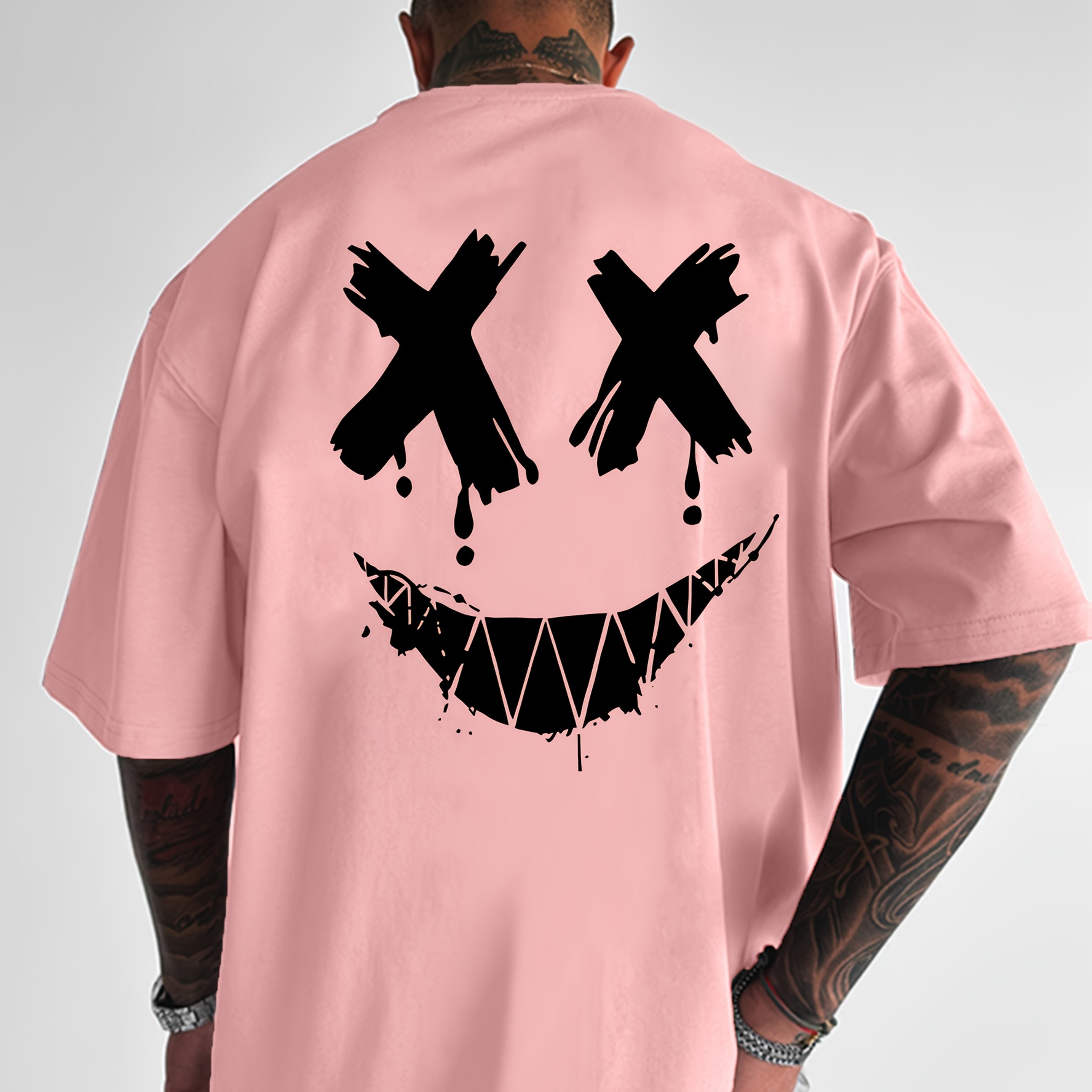 E-shop 1 Stück "Evil Smile" Print Rundhals Mode Trendy Bequem Lässig Leichtes Polyester Strick Herren T-Shirt