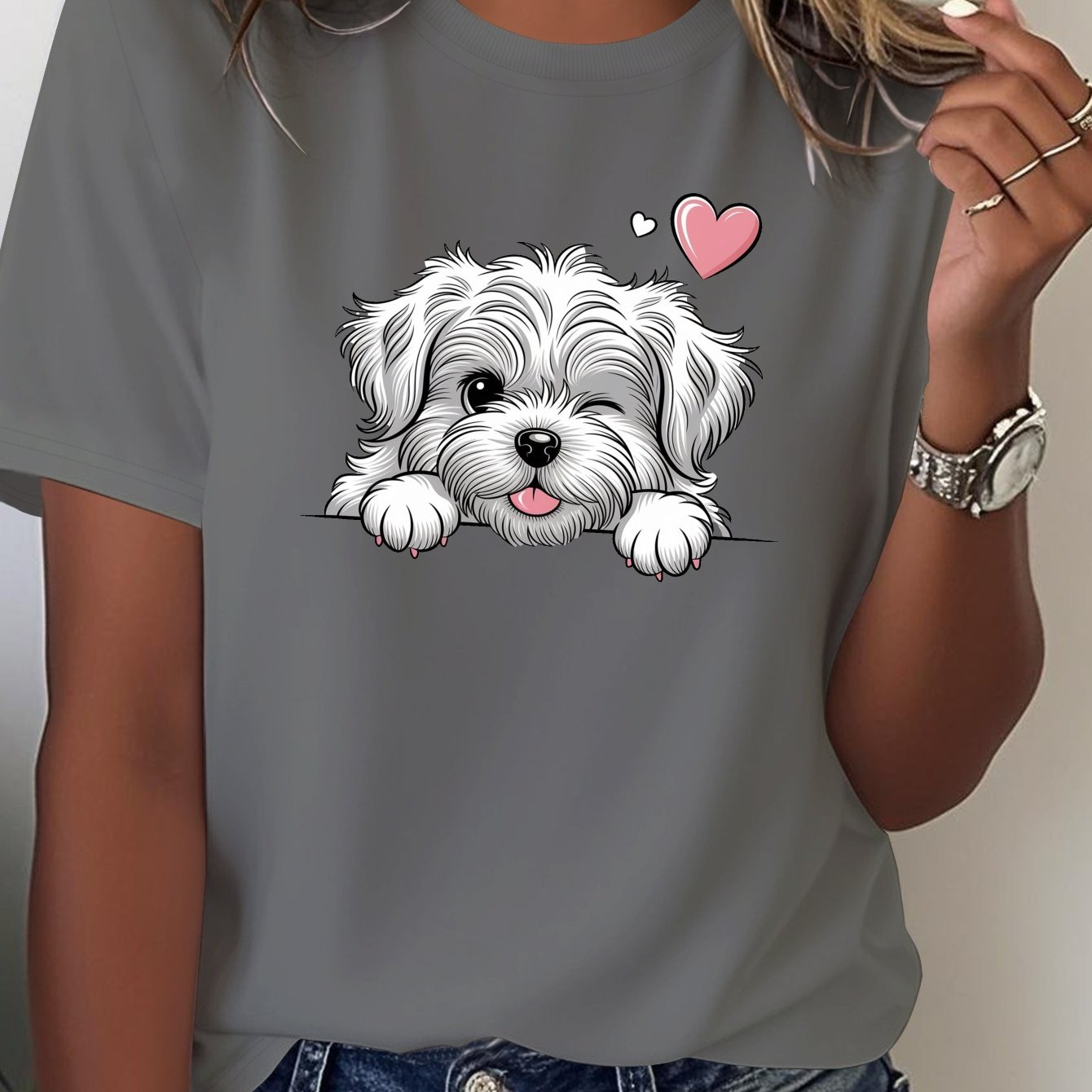 Image of Plus Size, Fluffy Maltese Puppy Women's Pure Comfortable T-shirt