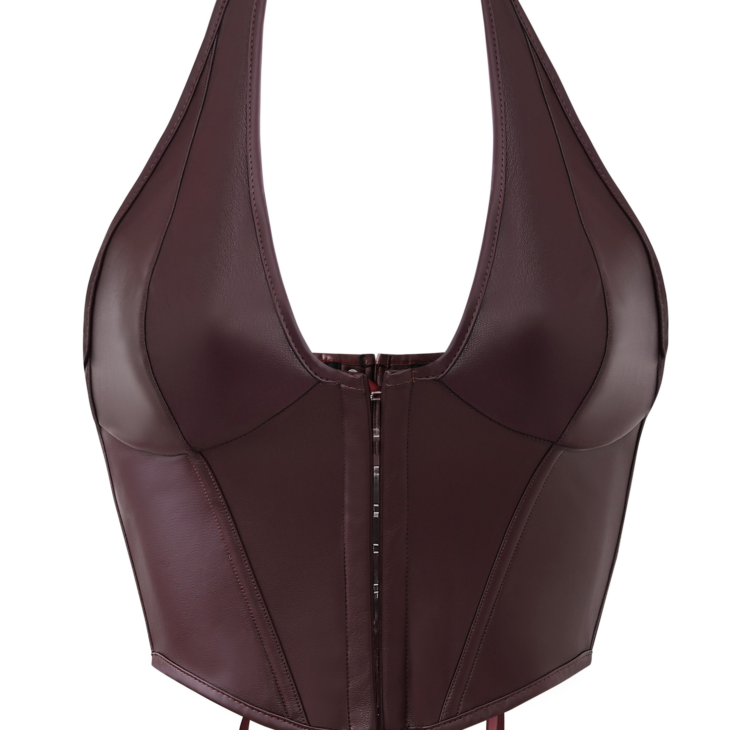TEMU Front-tie Lace-up Backless Strapless Pu Suspender Bodysuit Corset, A Sexy Crop Top With Edgy Cutouts, Suitable For Music Festivals, New Year's