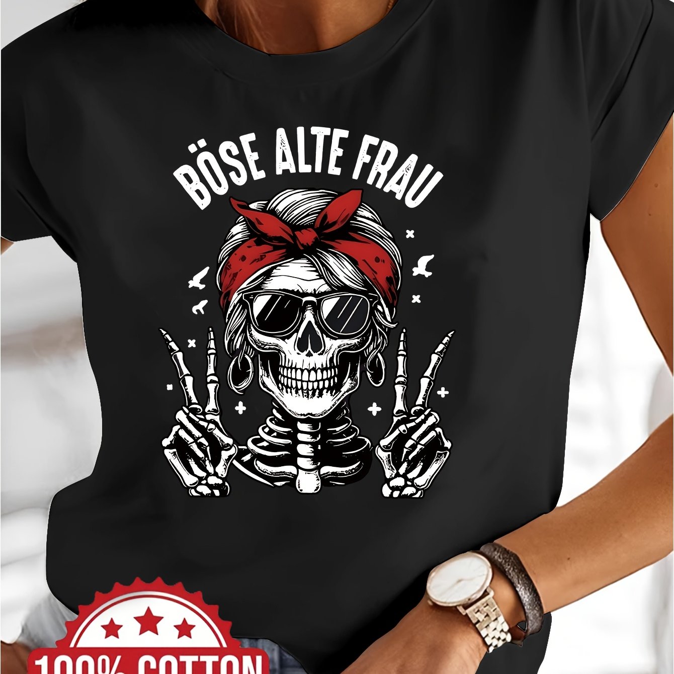 Image of Artistic Drawing Print, Round Neck Women's Short Sleeve, 100% T-shirt, Casual Wear, Nc-9531