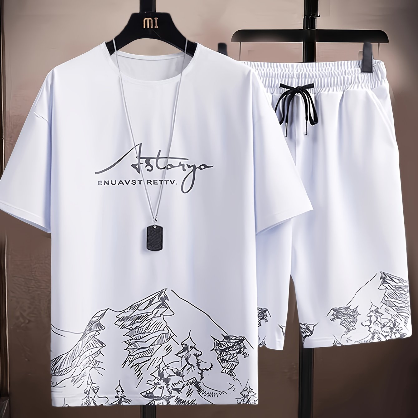 TEMU 2pcs Men's Summer Casual Round Neck Set, Casual Fashion Short Sleeve T-shirt And Drawstring Shorts, Suitable For Daily Vacation Beach Wear