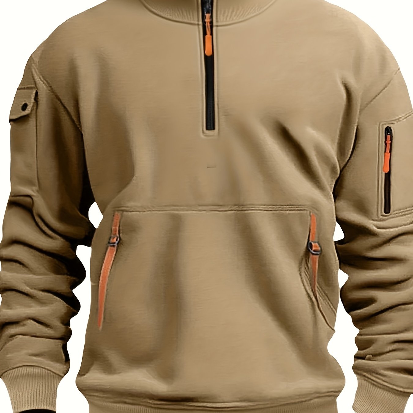 TEMU New Autumn/winter Men's Stand Collar Sweatshirt, 100% Polyester Webbing Zipper Top, Casual Fashion Pocket Sweatshirt