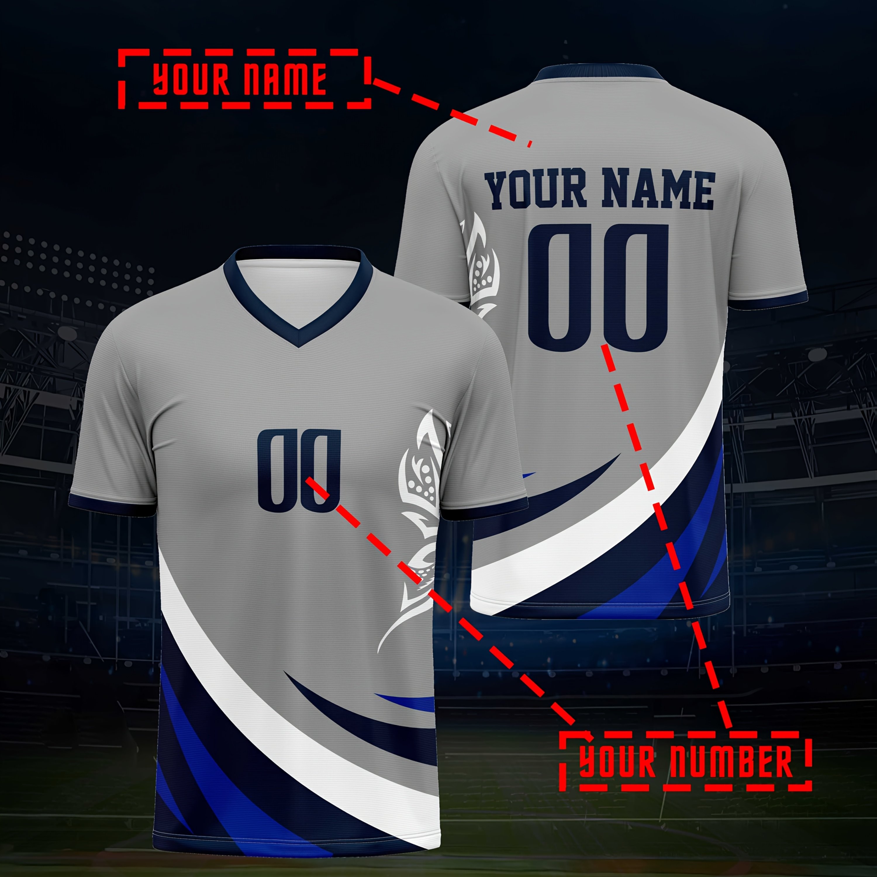 TEMU Customizable V-neck Soccer Jersey - Personalized Name & Number, Breathable Athletic Top For Training, Parties, And Outdoor Activities, With &