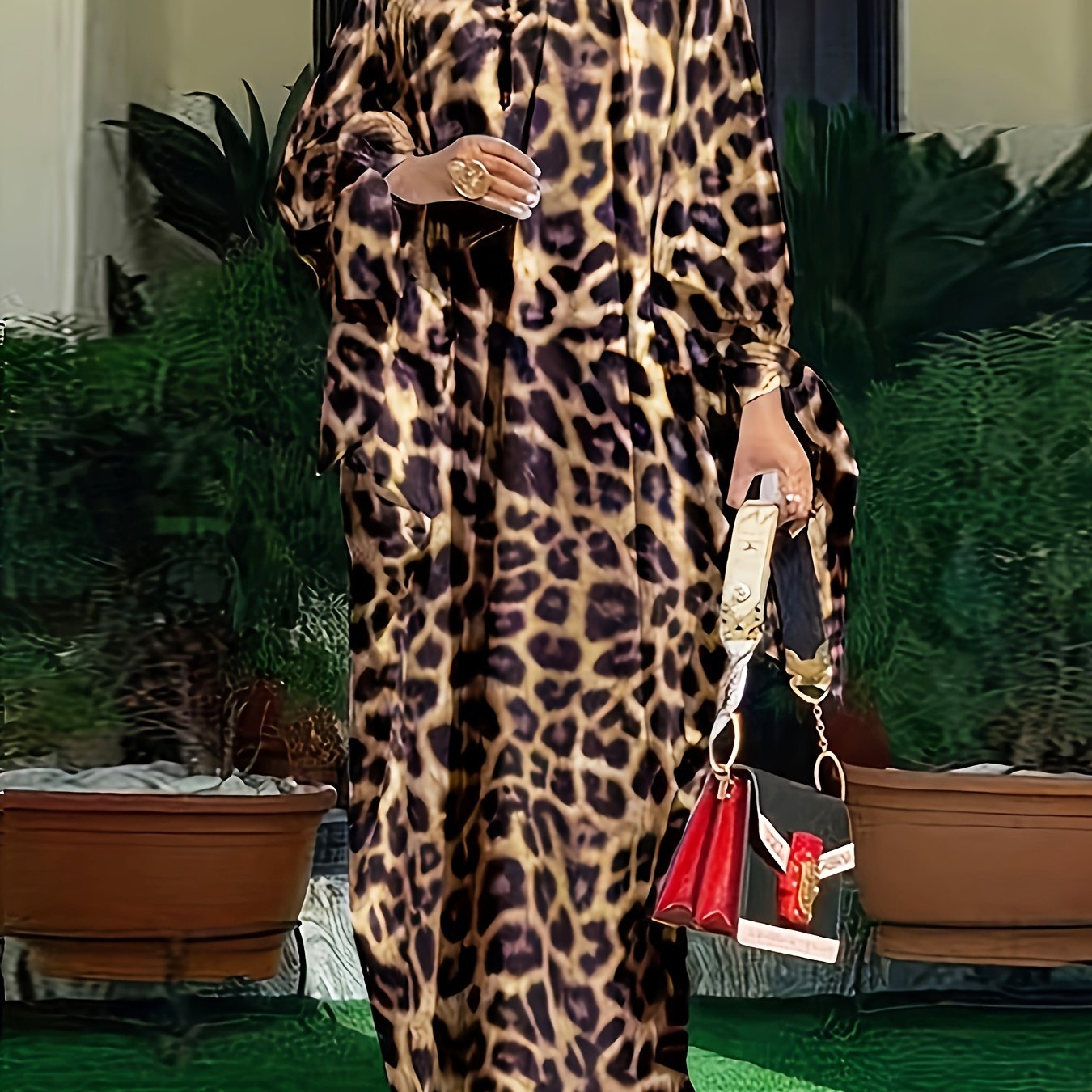Image of Plus Size, Plus Size Dress For Women's Clothing With Ultra Loose Design, Leopard Print Party Dress, Middle Eastern Robe, Elegant Long Dress
