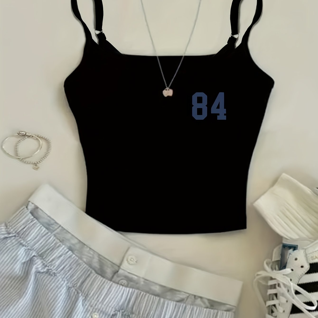 TEMU T05- Women's Fashion Casual Tank Top With Number 84 Print, Simple, Niche, Versatile, Instagram-style Camisole - Wzh702