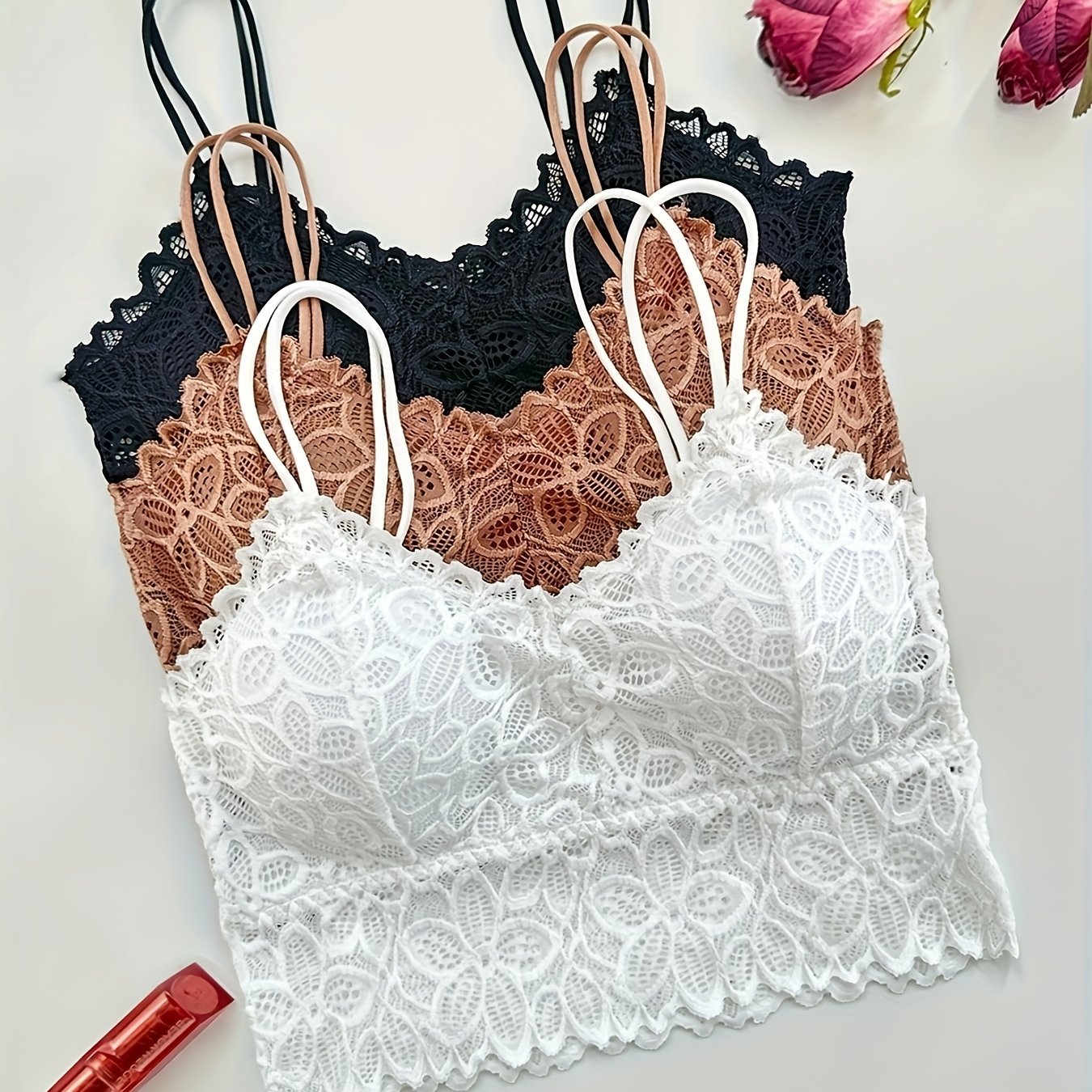 Hot Lace Sexy Wireless Bra Women's Underwear Removable Padding 3pcs Set